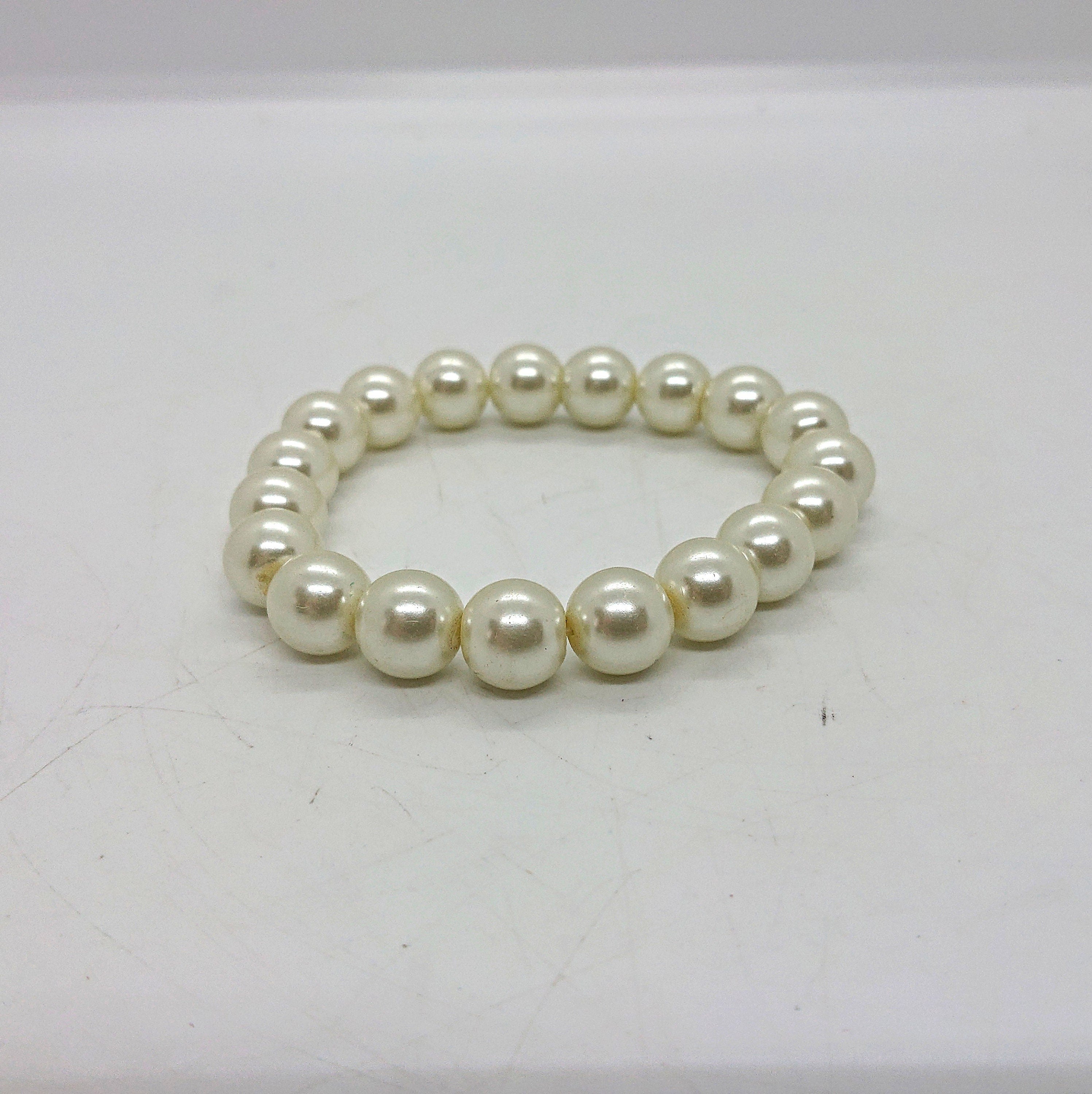 Vintage Faux Pearl Stretch Bracelet, Thick Champagne Pearls