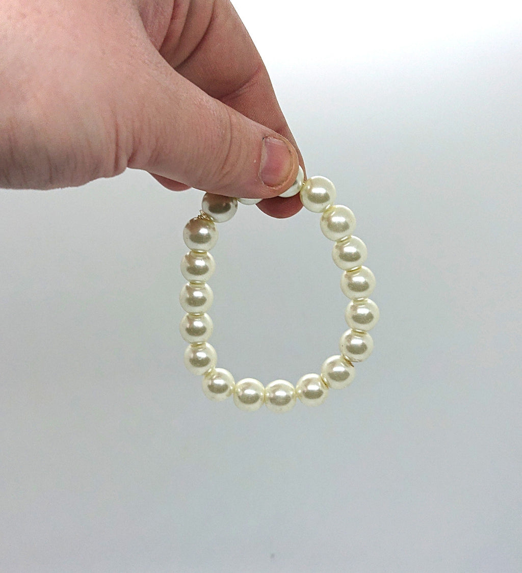 Vintage Faux Pearl Stretch Bracelet, Thick Champagne Pearls