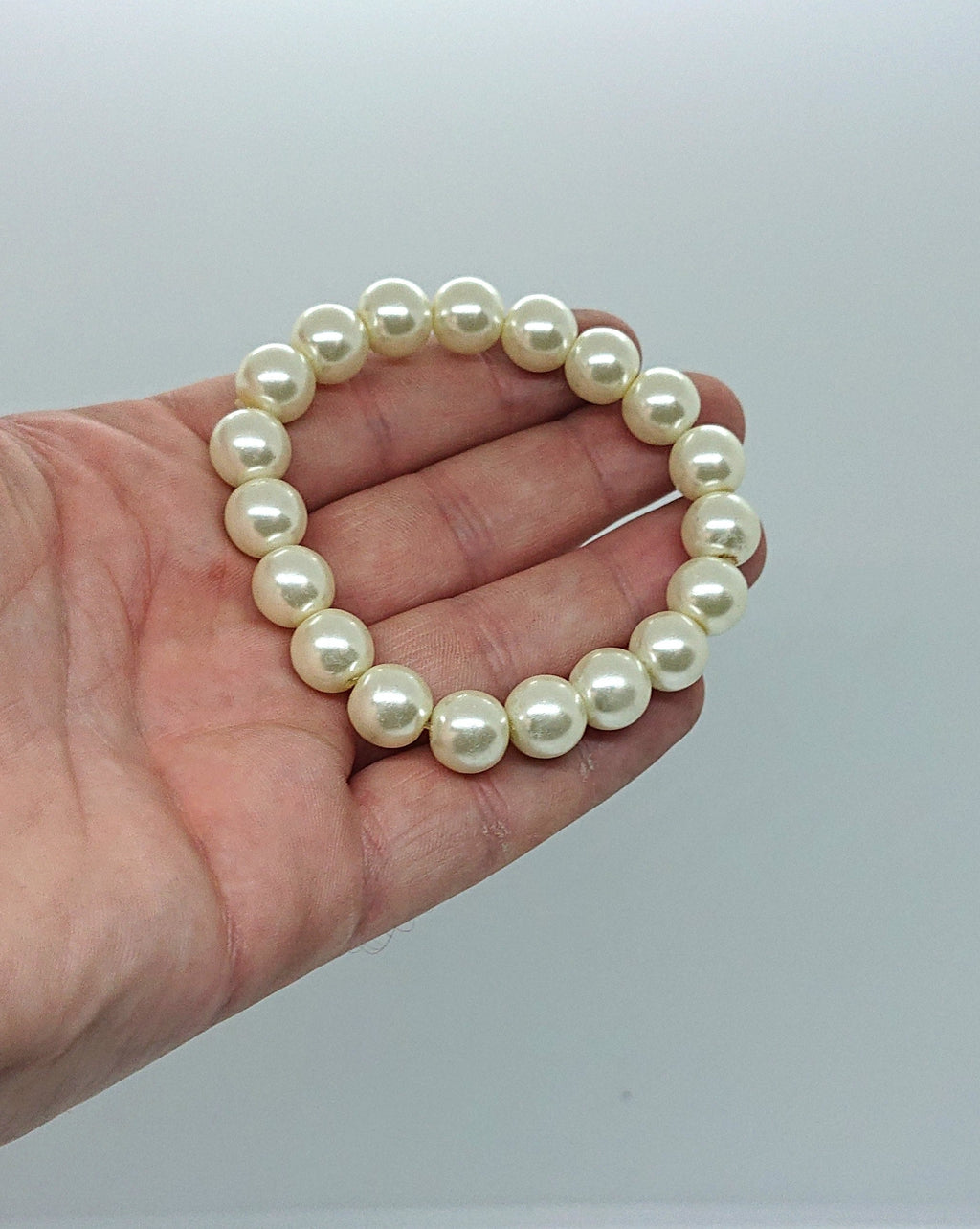 Vintage Faux Pearl Stretch Bracelet, Thick Champagne Pearls