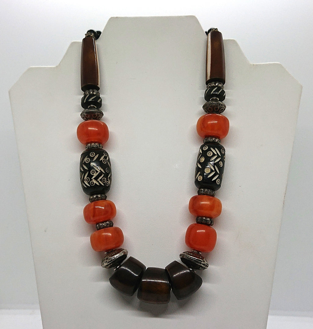 Vintage Lucite Necklace Chunky Beaded Mid Century Wooden Tribal Boho Hippie Costume Jewellery Jewelry