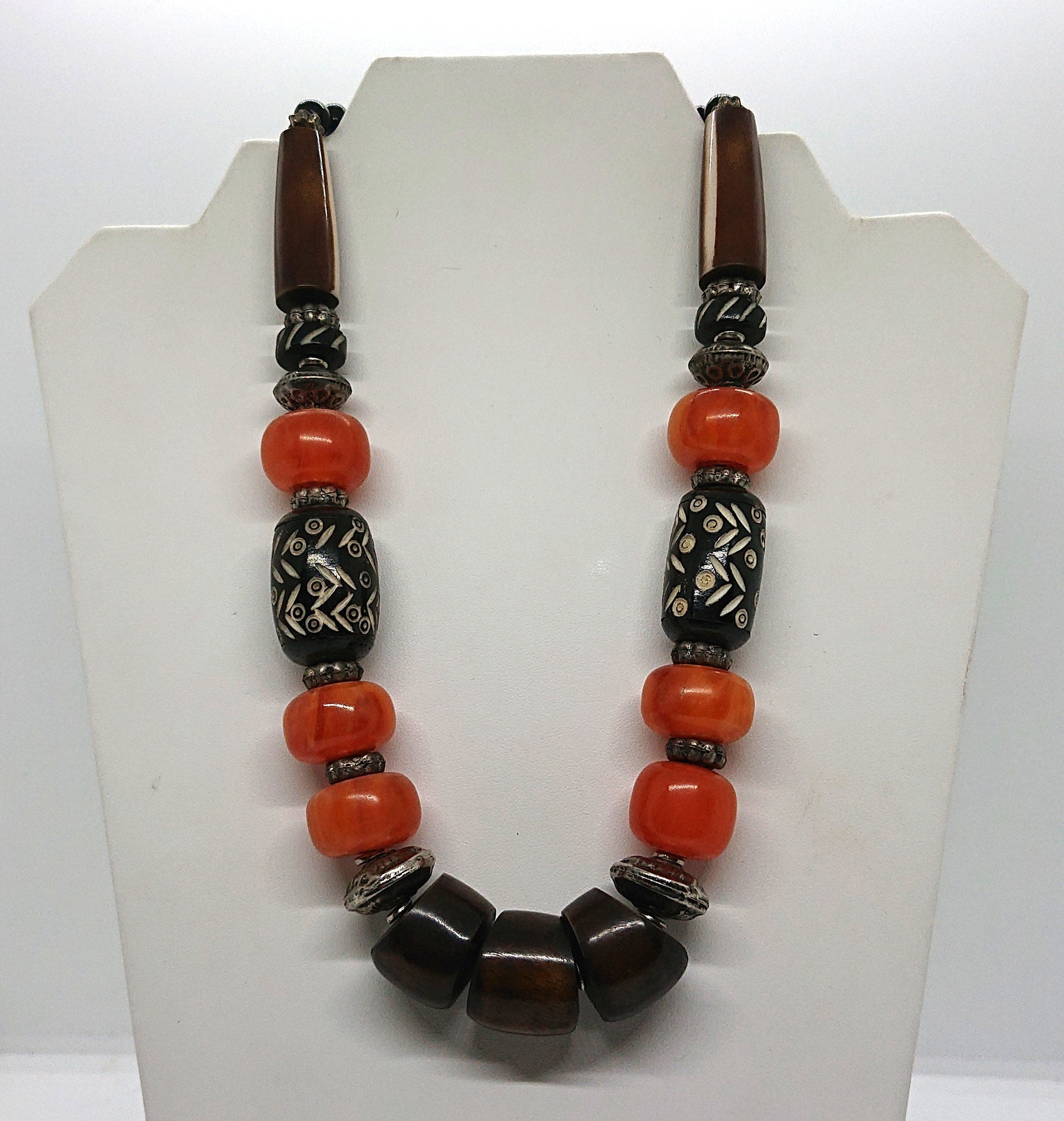 Vintage Lucite Necklace Chunky Beaded Mid Century Wooden Tribal Boho Hippie Costume Jewellery Jewelry