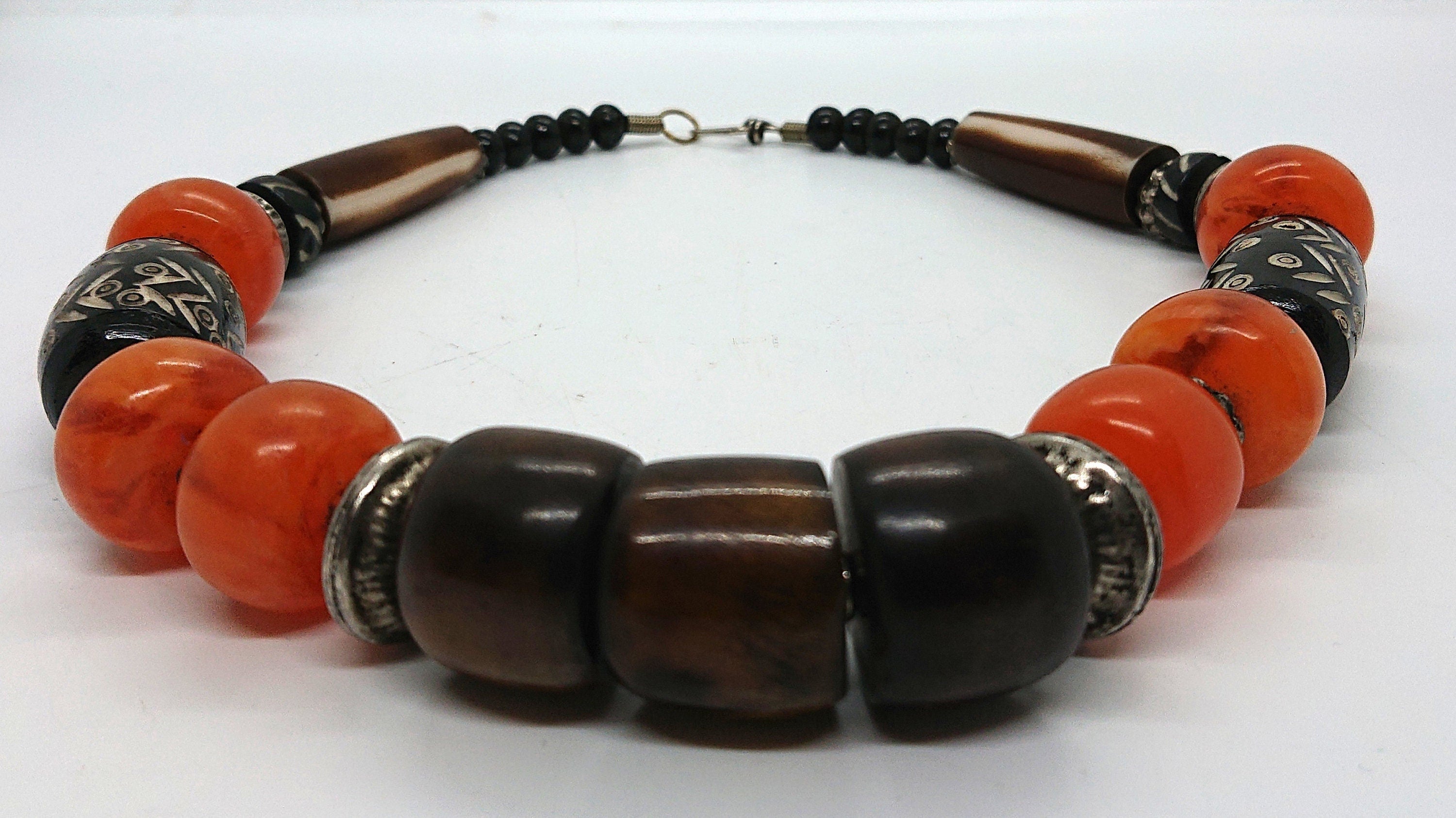 Vintage Lucite Necklace Chunky Beaded Mid Century Wooden Tribal Boho Hippie Costume Jewellery Jewelry