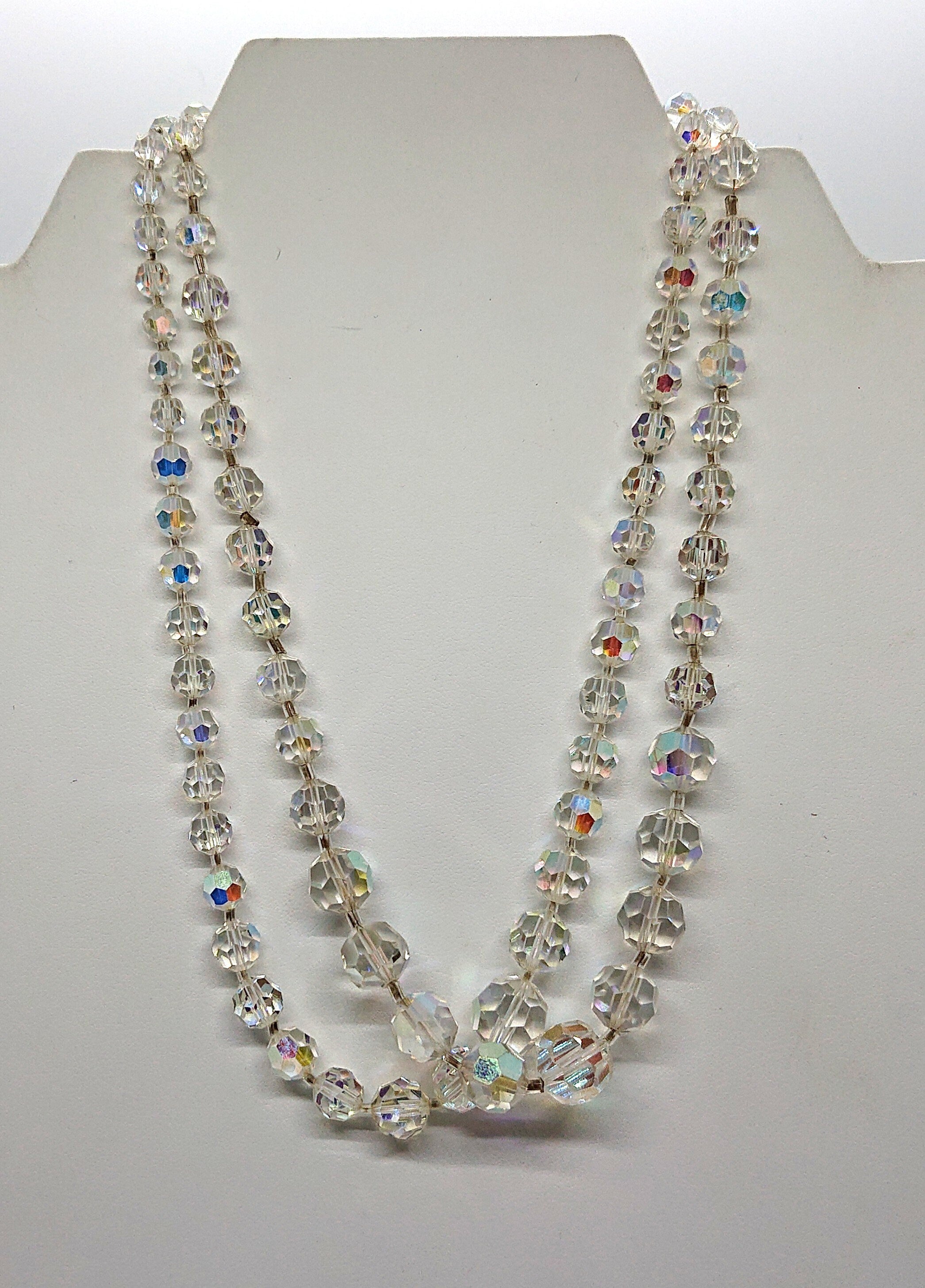 Vintage Aurora Borealis Necklace Set, Rhinestone Box Clasp