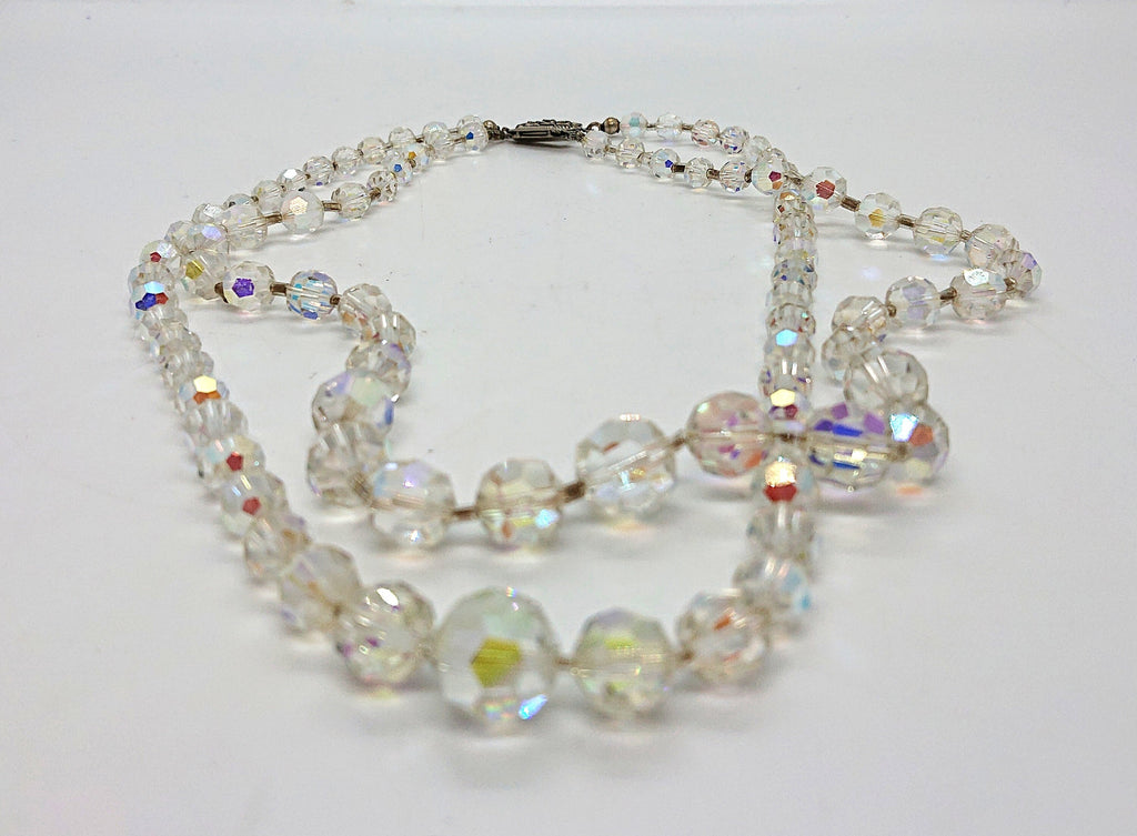 Vintage Aurora Borealis Necklace Set, Rhinestone Box Clasp
