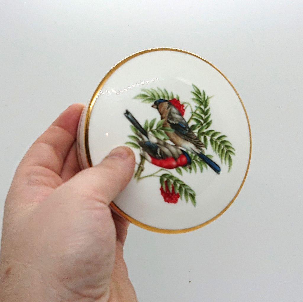 Vintage Coalport Bullfinch Trinket Dish, British Bird Bone China Jewelry Tray