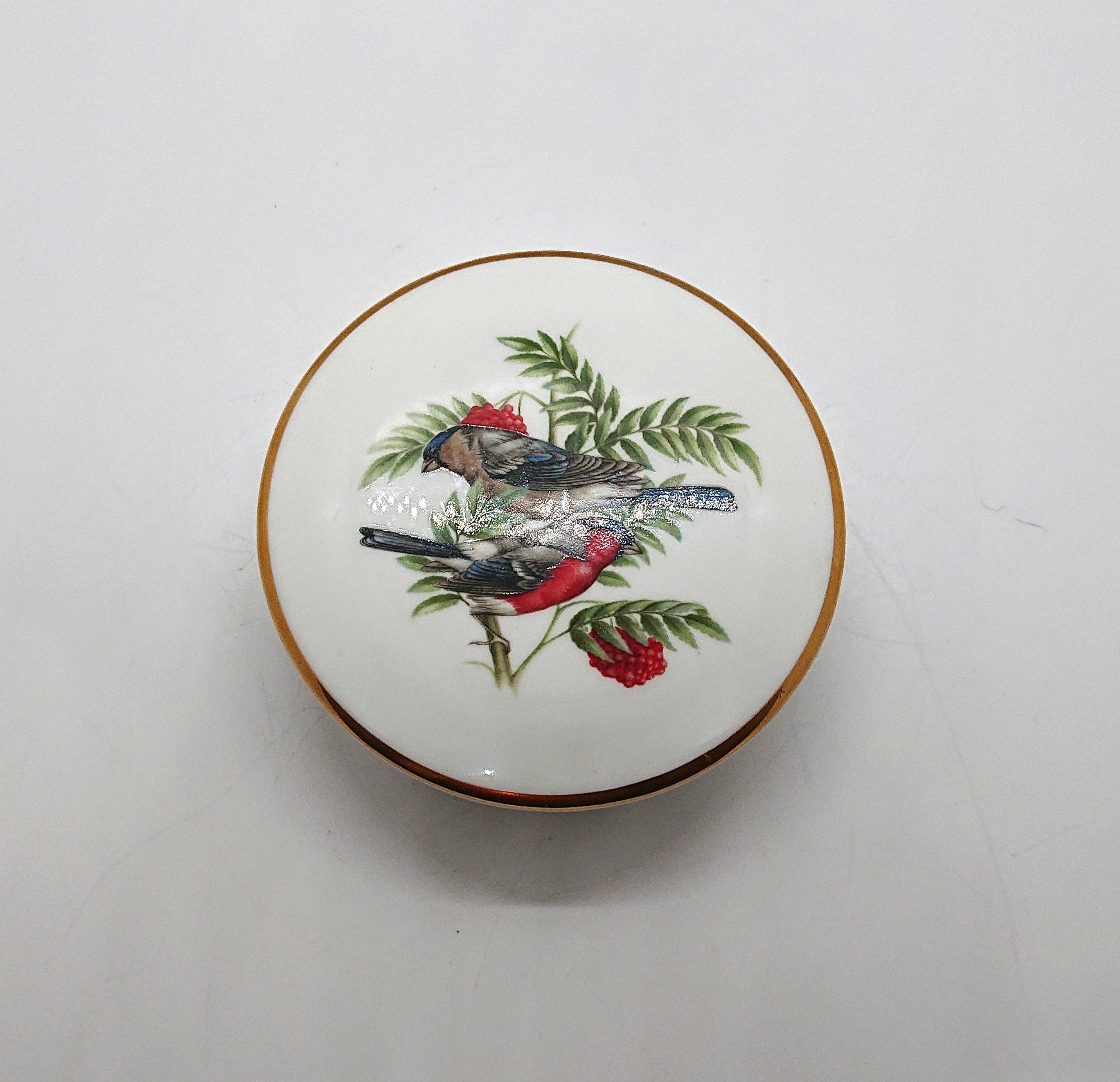 Vintage Coalport Bullfinch Trinket Dish, British Bird Bone China Jewelry Tray
