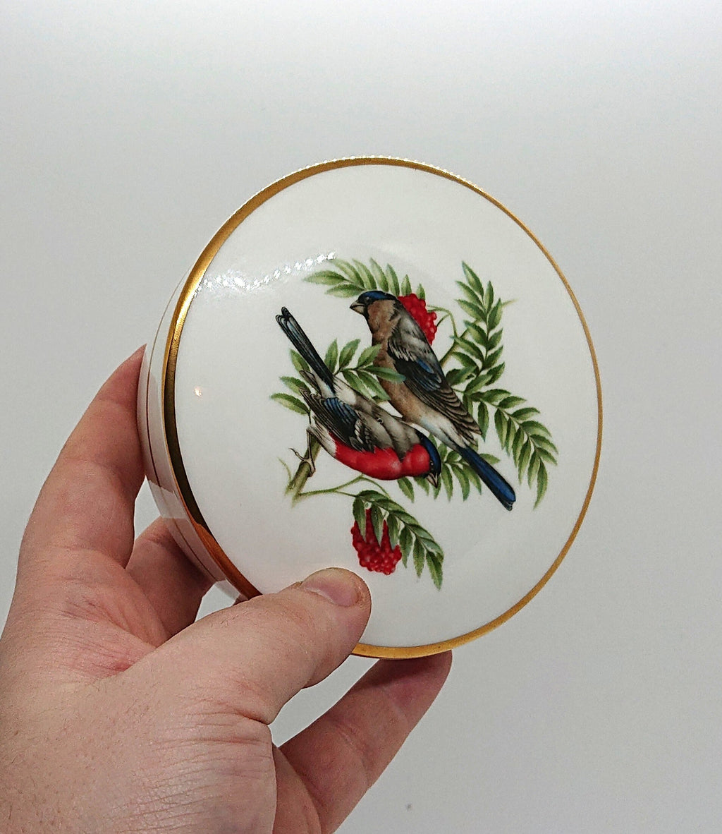 Vintage Coalport Bullfinch Trinket Dish, British Bird Bone China Jewelry Tray