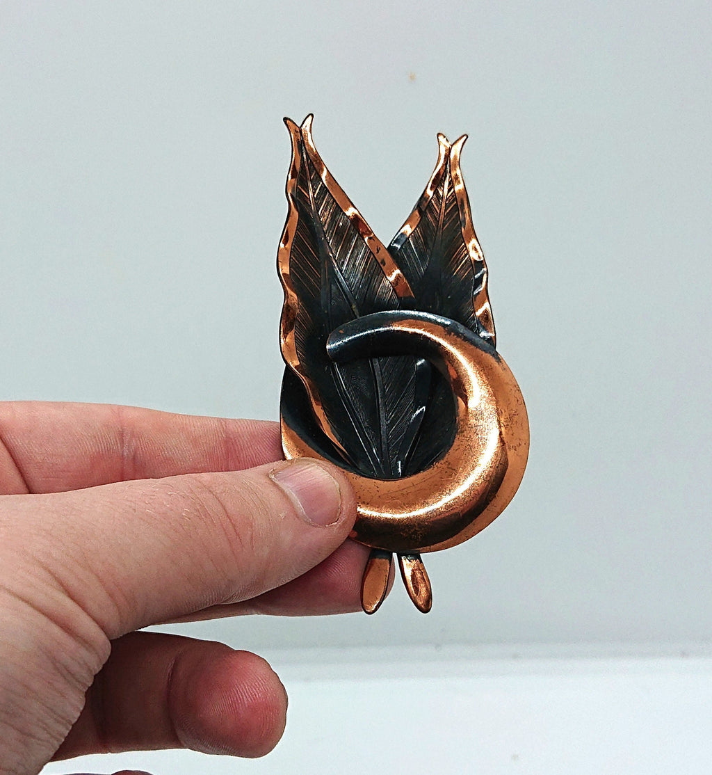 Vintage Copper Leaf Brooch, Arts & Crafts Style Jewelry