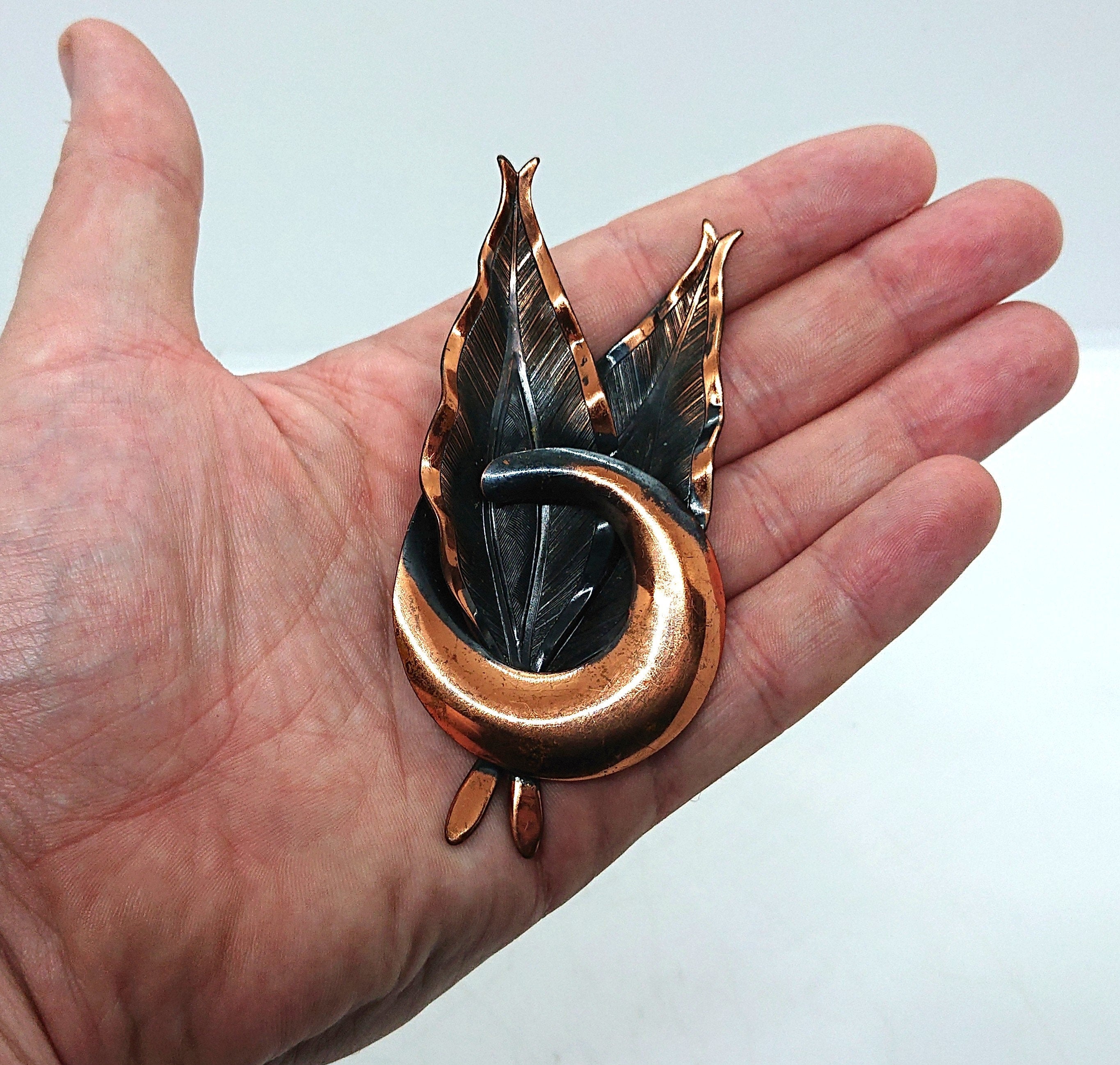 Vintage Copper Leaf Brooch, Arts & Crafts Style Jewelry