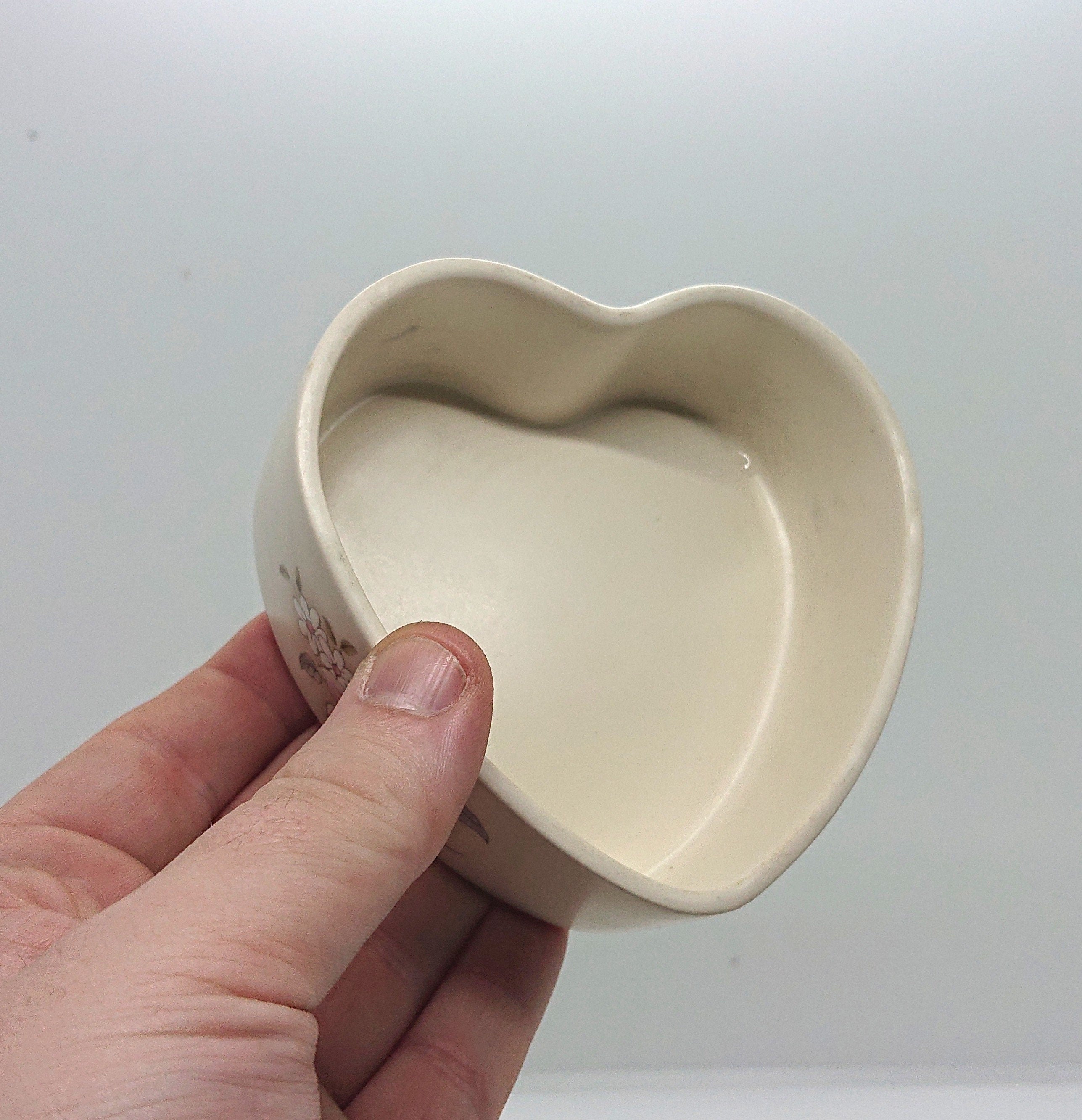 Vintage Heart Shaped Floral Trinket Dish, Aldridge Pottery Lidded Jewelry Box