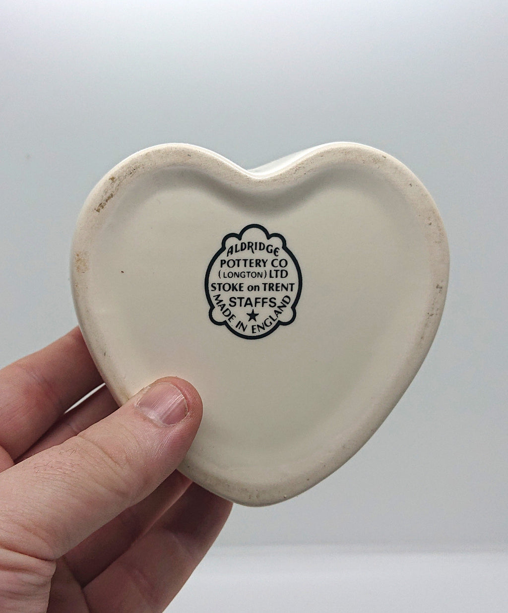 Vintage Heart Shaped Floral Trinket Dish, Aldridge Pottery Lidded Jewelry Box