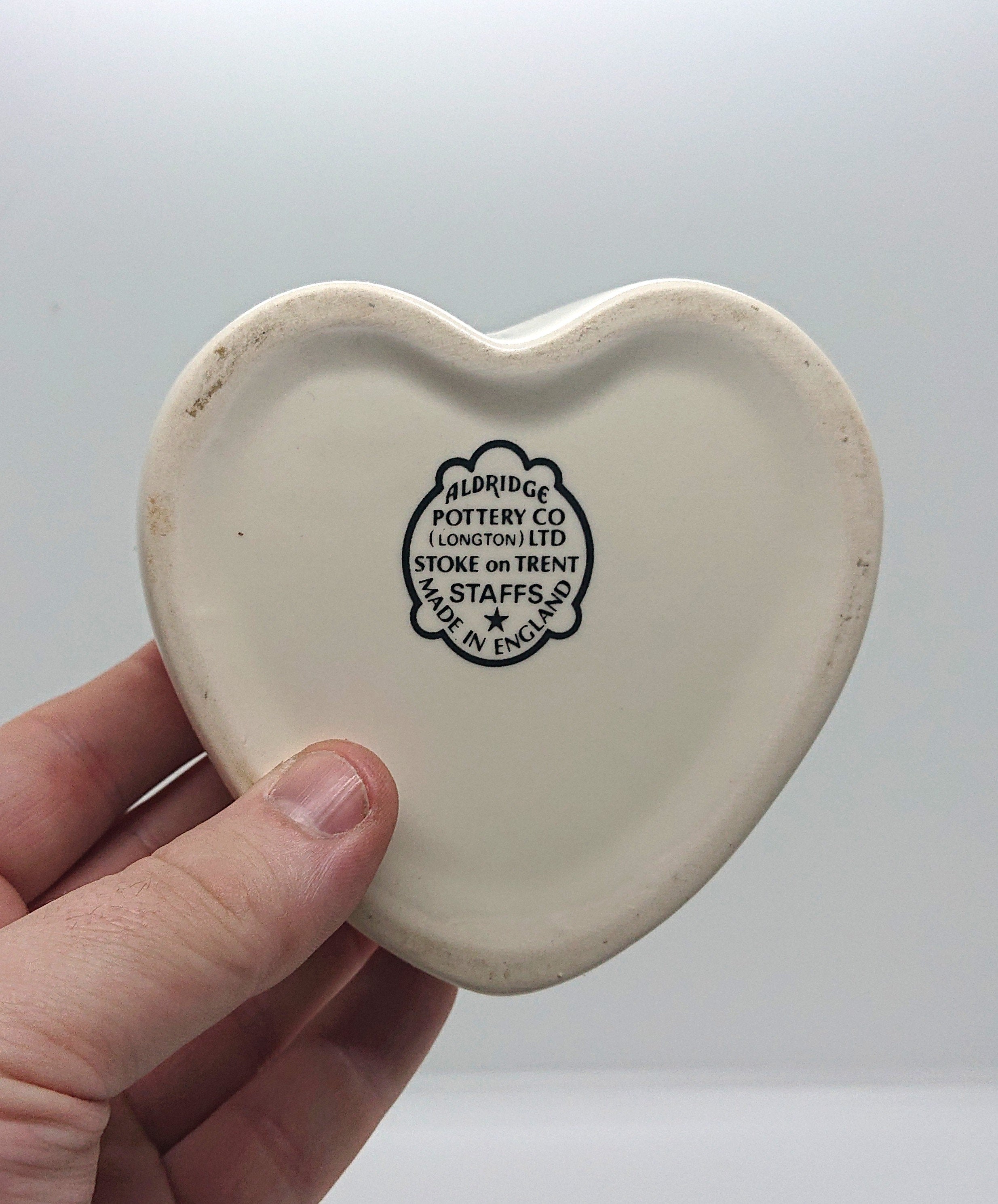 Vintage Heart Shaped Floral Trinket Dish, Aldridge Pottery Lidded Jewelry Box