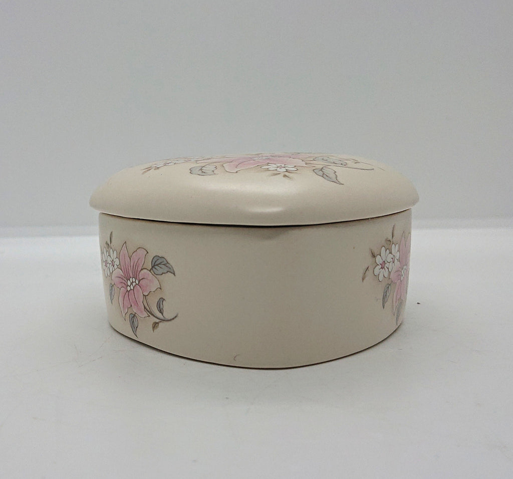 Vintage Heart Shaped Floral Trinket Dish, Aldridge Pottery Lidded Jewelry Box