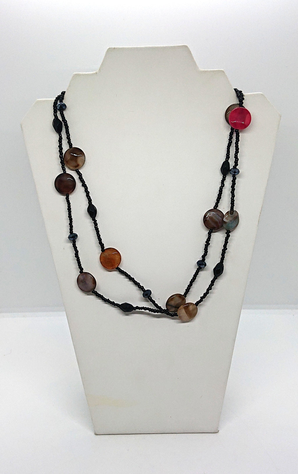 Vintage Pebble Beaded Necklace Long Jet Black A/B Lariat Glass Bead Costume Jewellery Jewelry