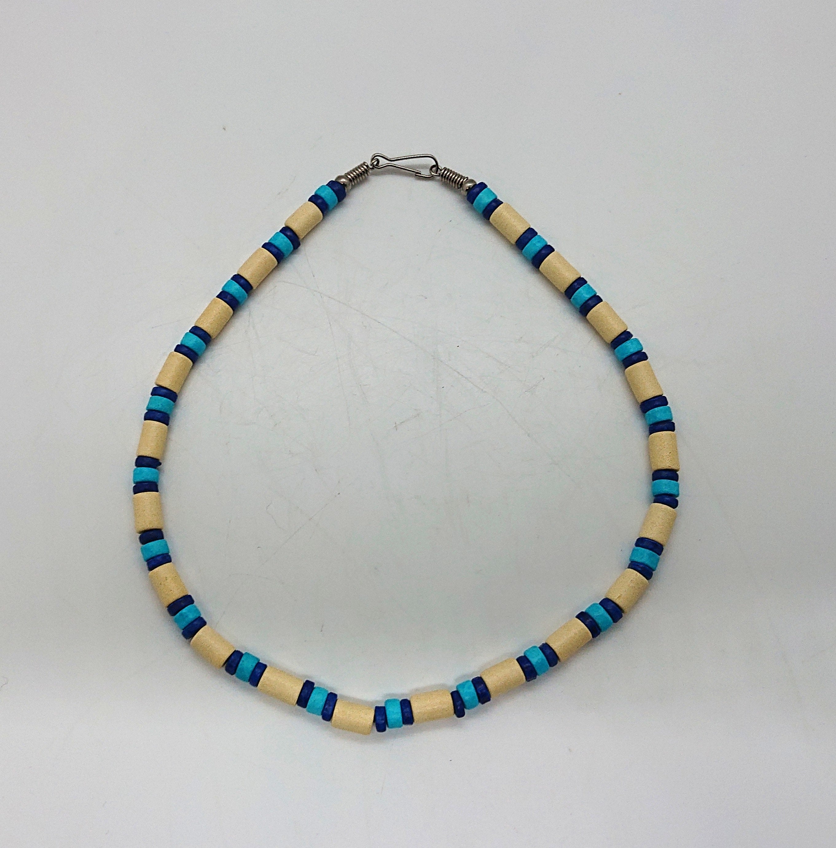 Vintage Ceramic Bead Necklace Retro Blue and White Beach Jewellery Hippie Surfer Jewelry