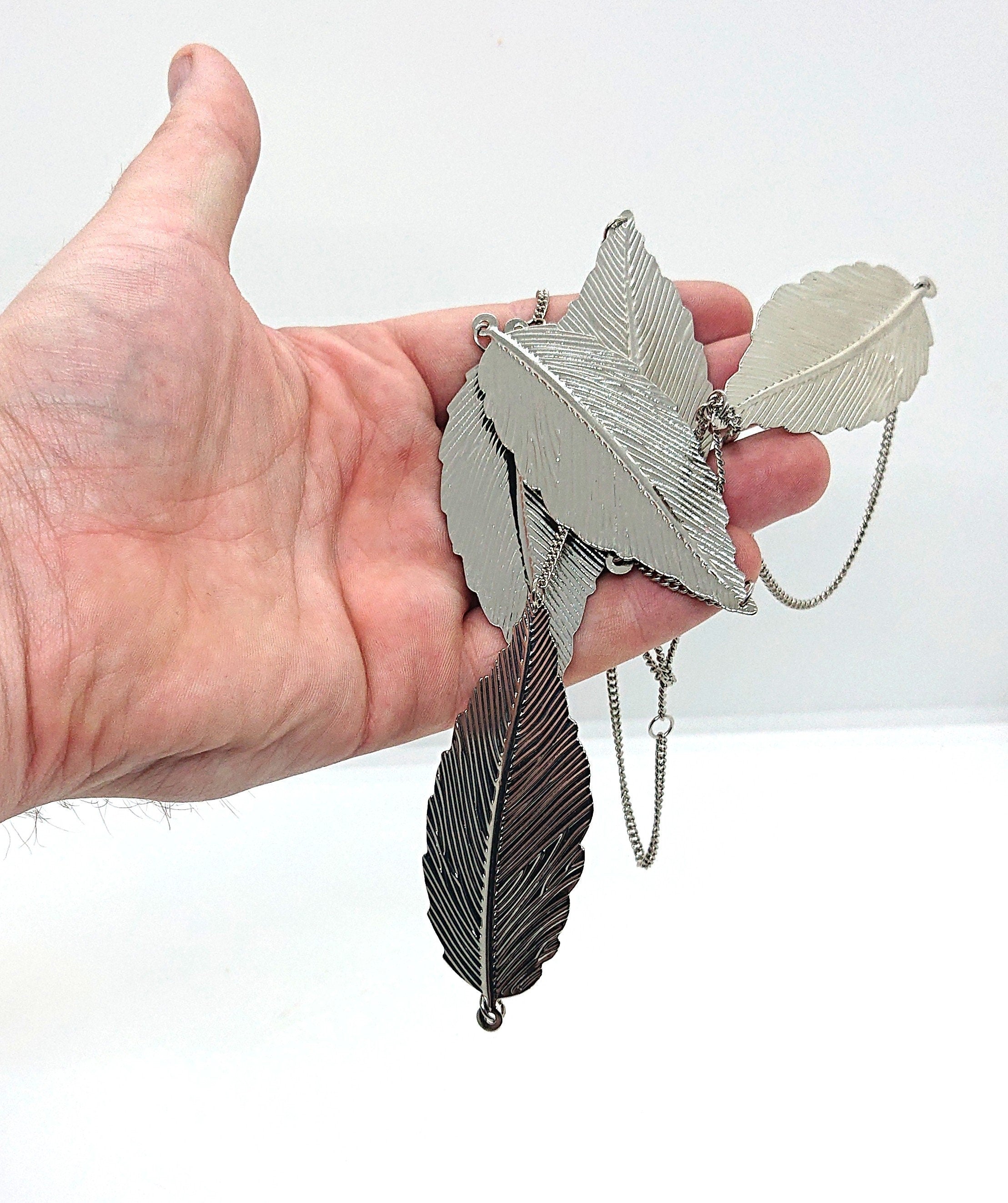Vintage Silver Tone Leaf Necklace, Autumn Jewelry, 21 Inch
