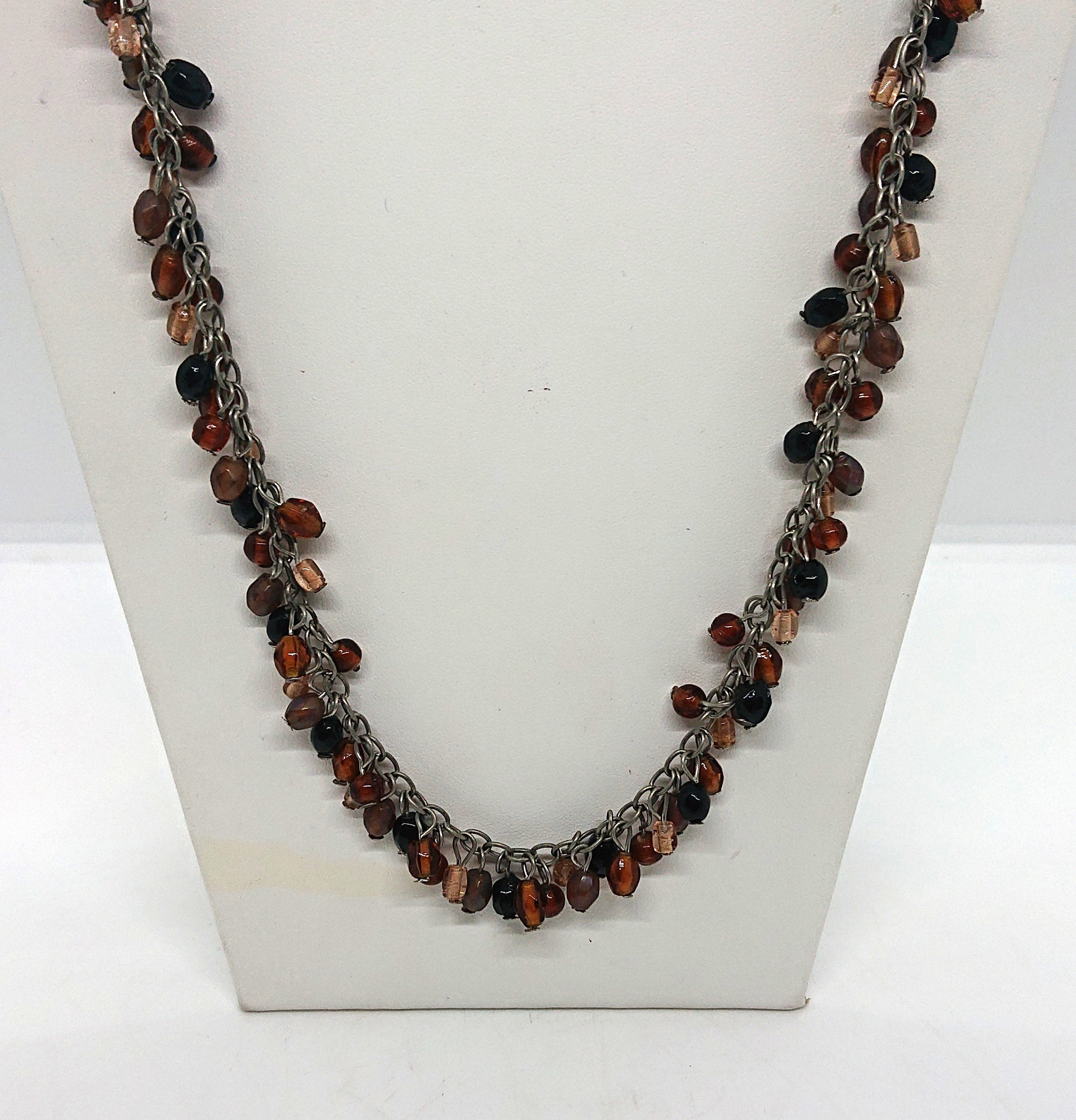 Vintage Glass Bead Necklace: Mocca Topaz & Copper Jewelry, 1940s Style