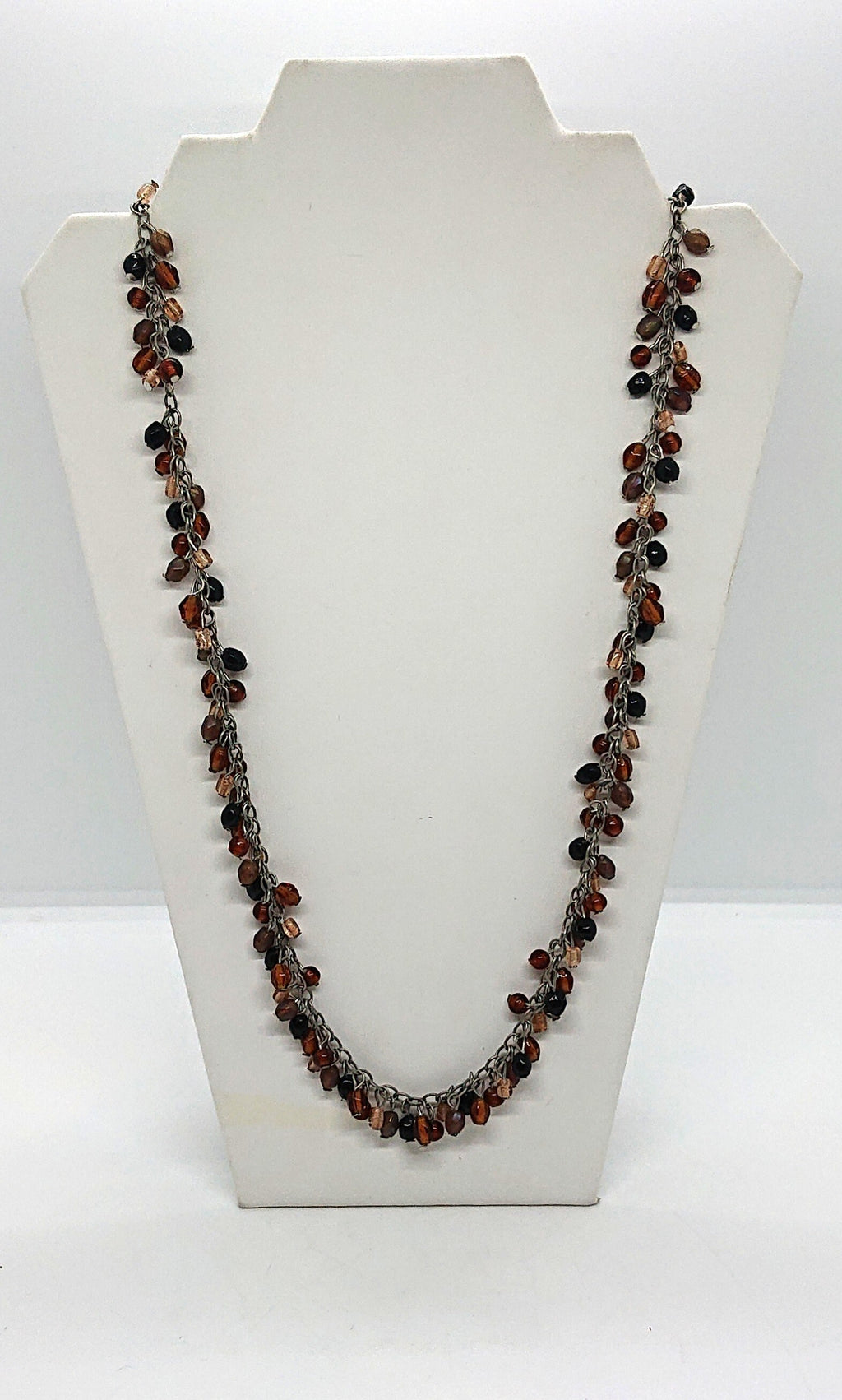 Vintage Glass Bead Necklace: Mocca Topaz & Copper Jewelry, 1940s Style