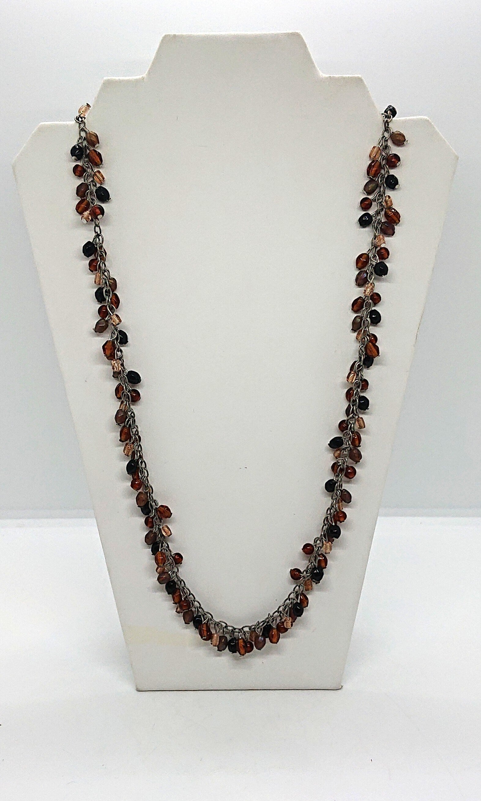 Vintage Glass Bead Necklace: Mocca Topaz & Copper Jewelry, 1940s Style