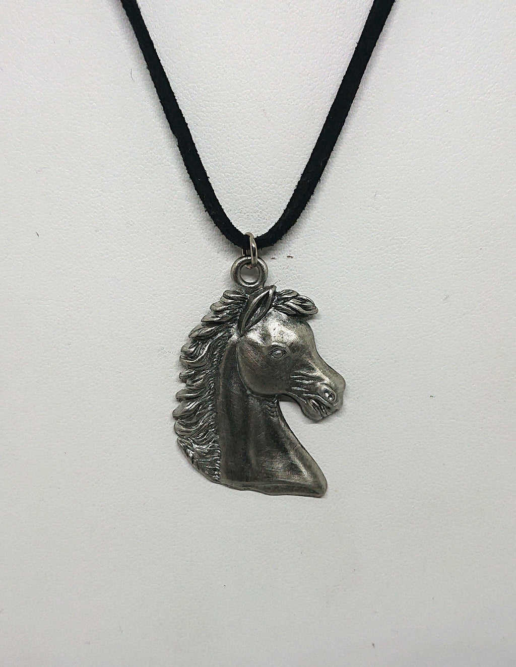 Vintage Pewter Horse Pendant Necklace Silver Costume Jewellery Jewelry