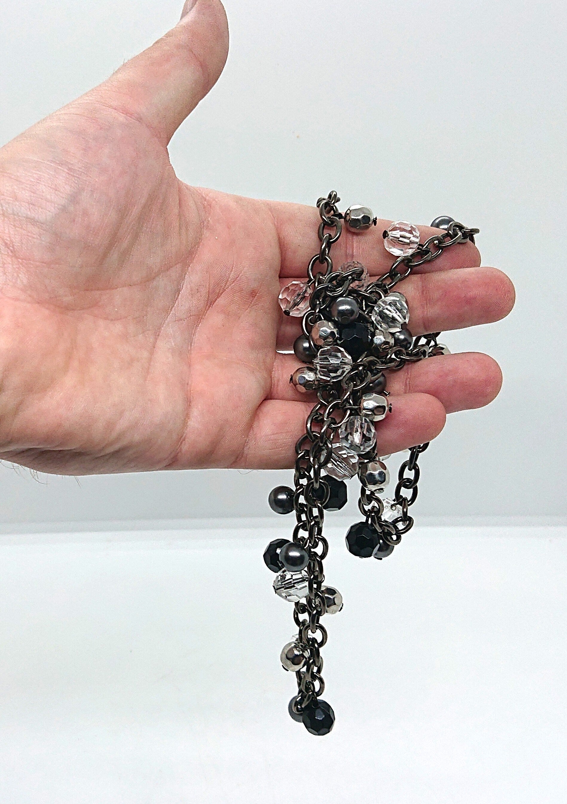 Vintage Chain Necklace Long Diamond Rhinestone Silver Link Chain Costume Jewellery Jewelry