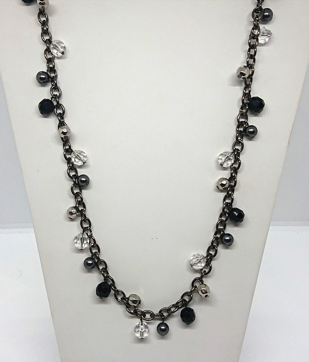 Vintage Chain Necklace Long Diamond Rhinestone Silver Link Chain Costume Jewellery Jewelry