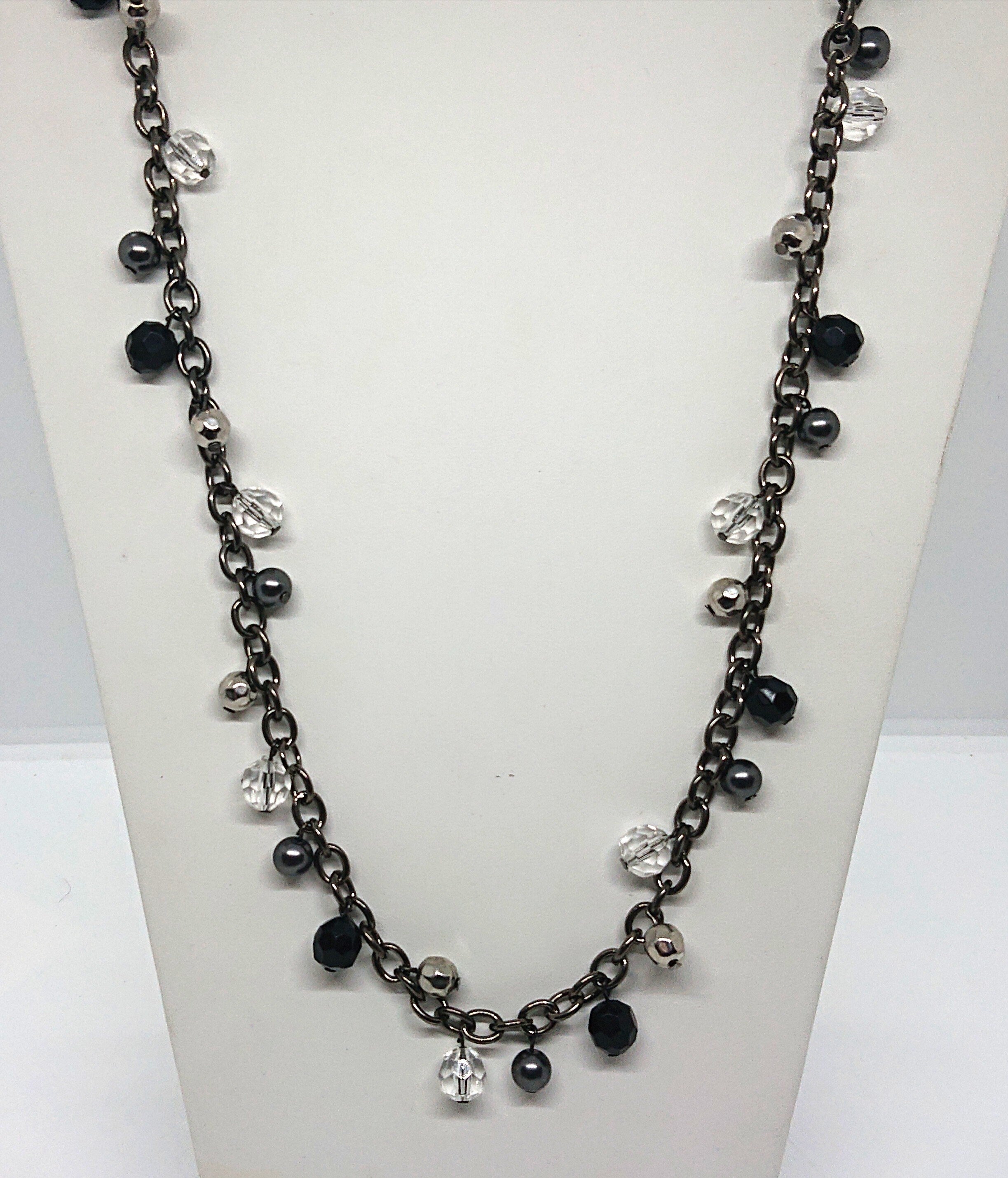 Vintage Chain Necklace Long Diamond Rhinestone Silver Link Chain Costume Jewellery Jewelry