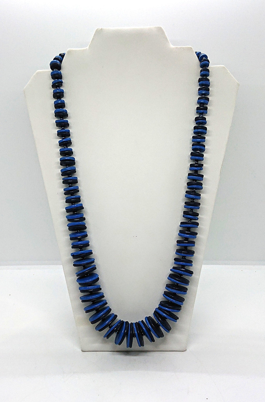 Vintage Wooden Necklace Blue Button Beads Retro Beaded Necklace Costume Jewellery Jewelry