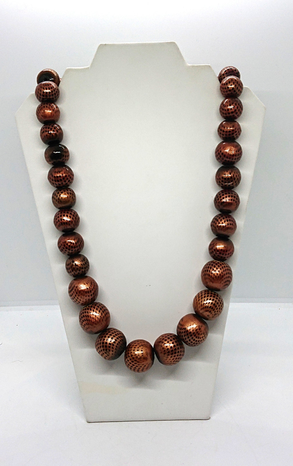 Vintage Gold Wooden Beaded Necklace, Animal Print Costume Jewelry