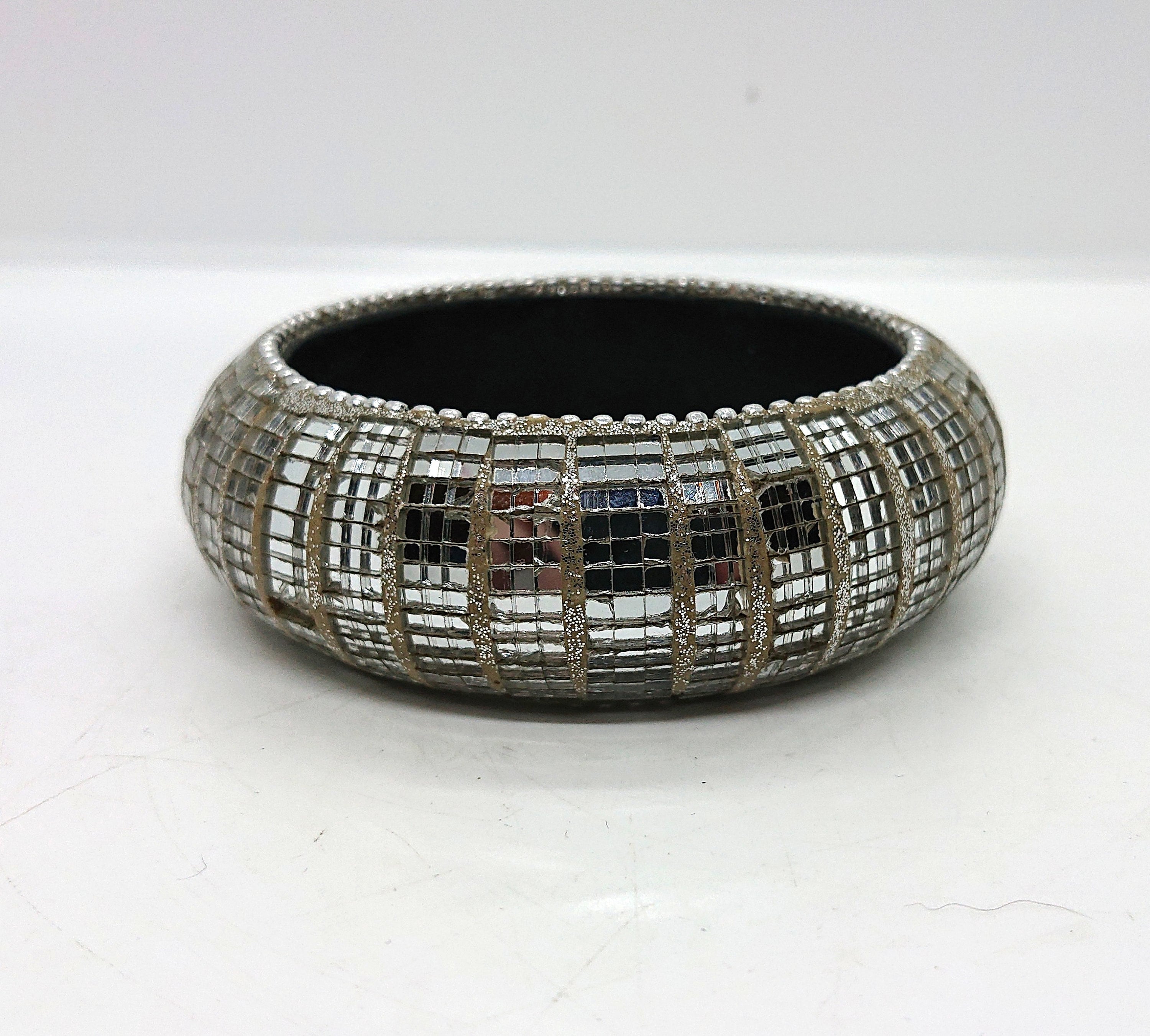 Vintage Art Glass Chunky Bangle - Silver Glamour Statement Bracelet