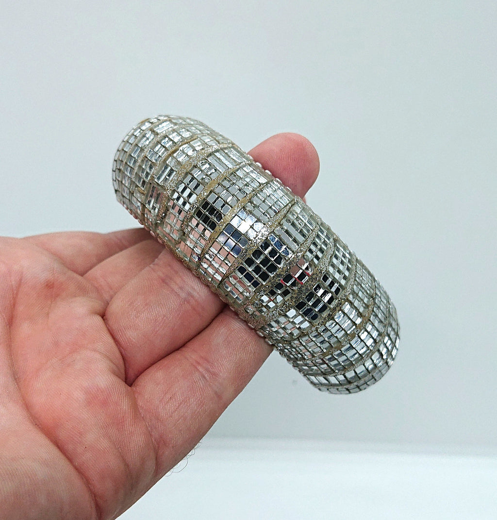Vintage Art Glass Chunky Bangle - Silver Glamour Statement Bracelet