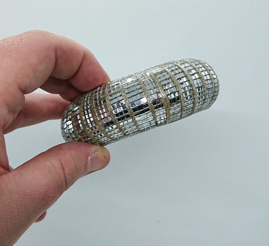 Vintage Art Glass Chunky Bangle - Silver Glamour Statement Bracelet
