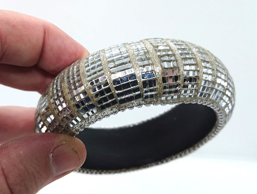 Vintage Art Glass Chunky Bangle - Silver Glamour Statement Bracelet