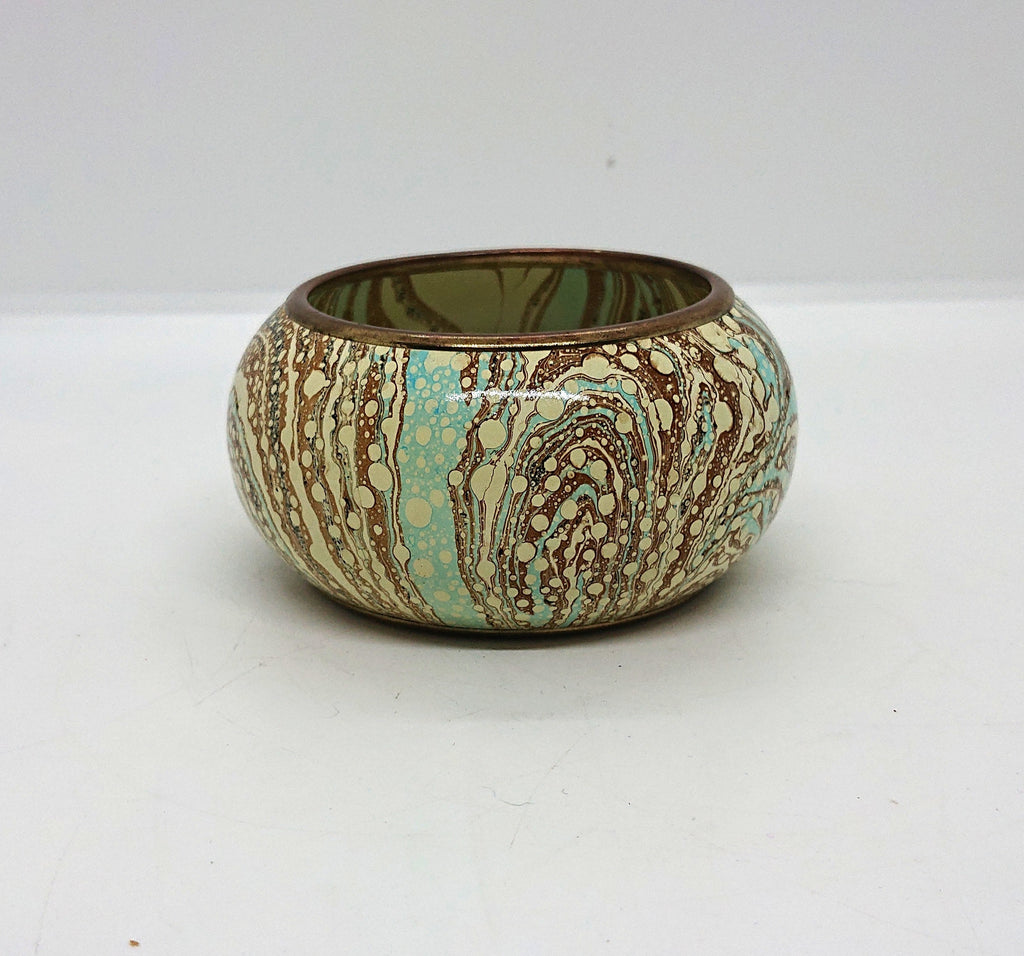 Vintage Chunky Metal Bangle, Blue White Marbled Effect