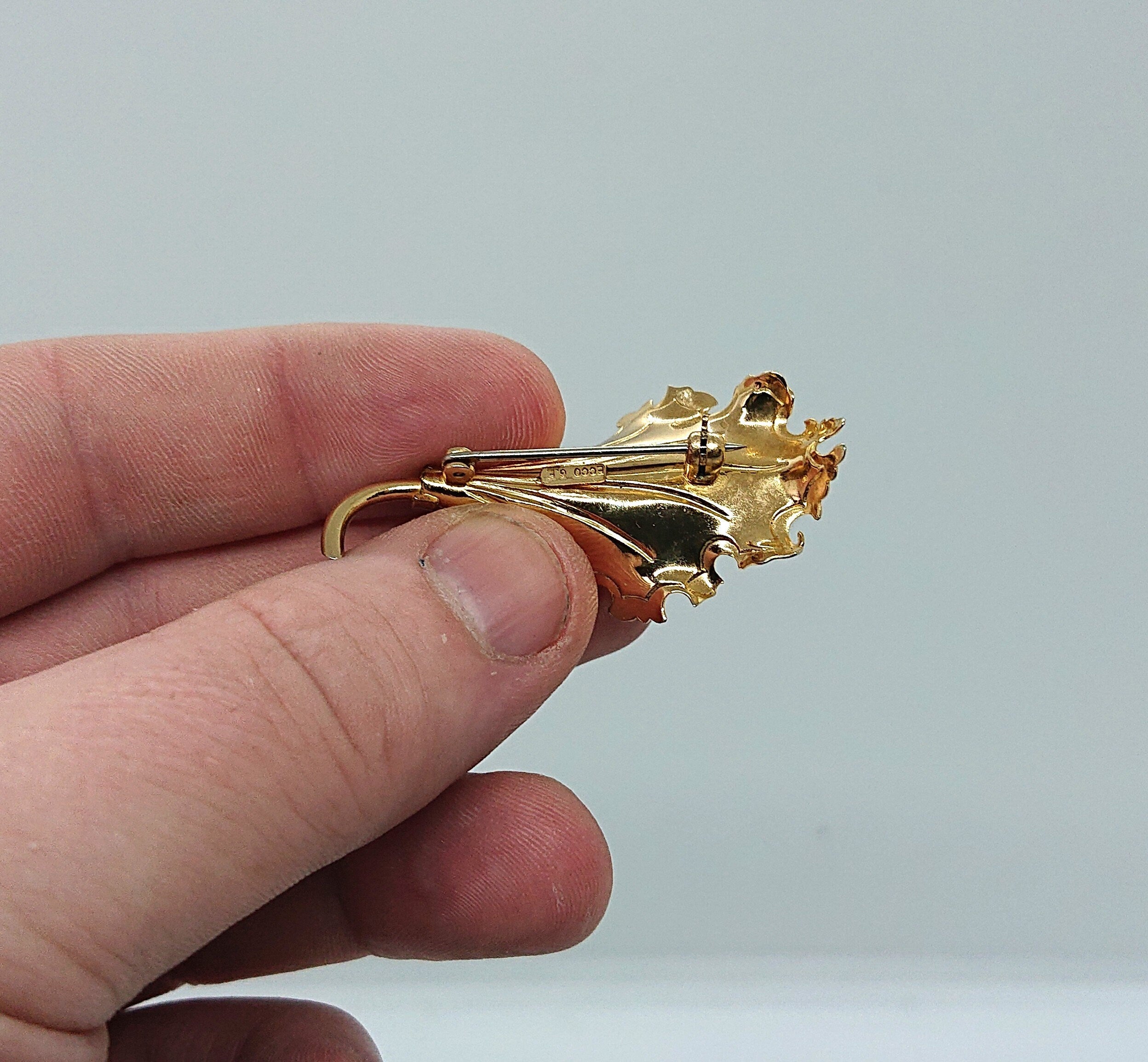 Vintage Floral Brooch: Sapphire & Rhinestone Gold Tone Pin by Ecco G.F.