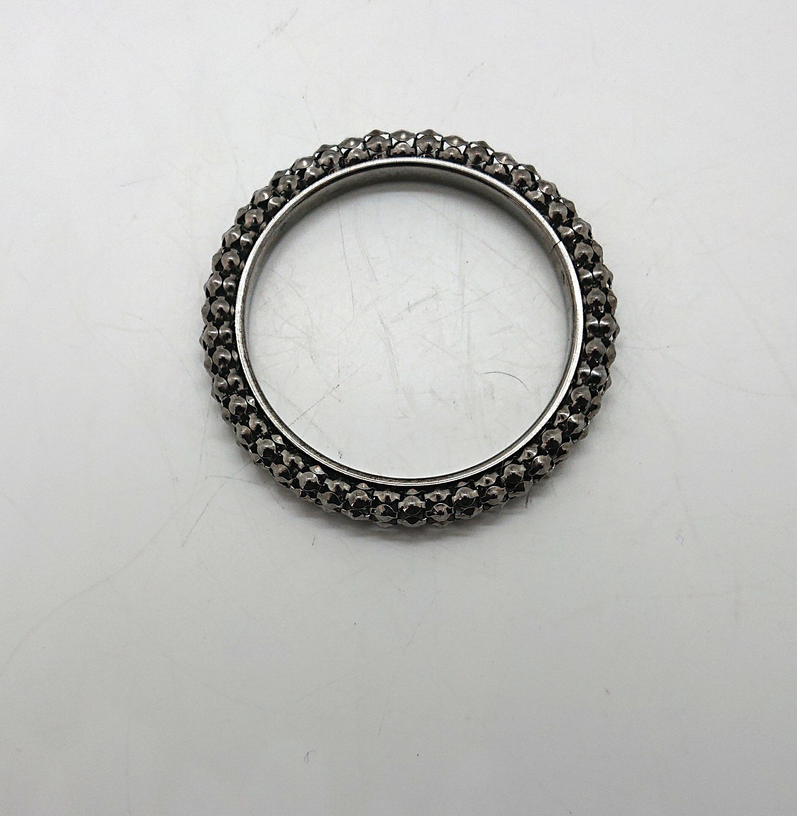 Vintage Mesh Silver Tone Bangle - 1970s Punk Industrial Jewelry