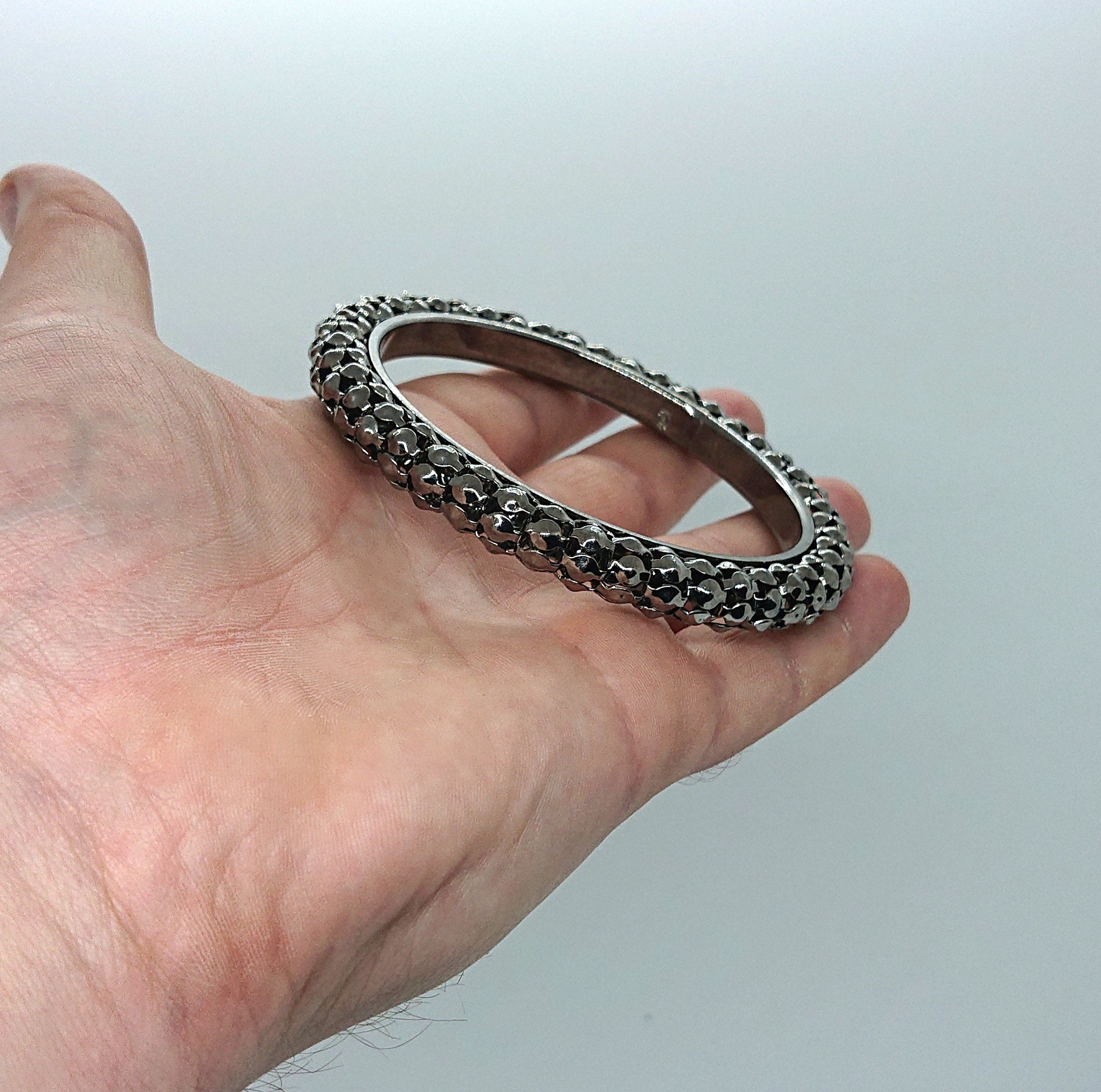 Vintage Mesh Silver Tone Bangle - 1970s Punk Industrial Jewelry