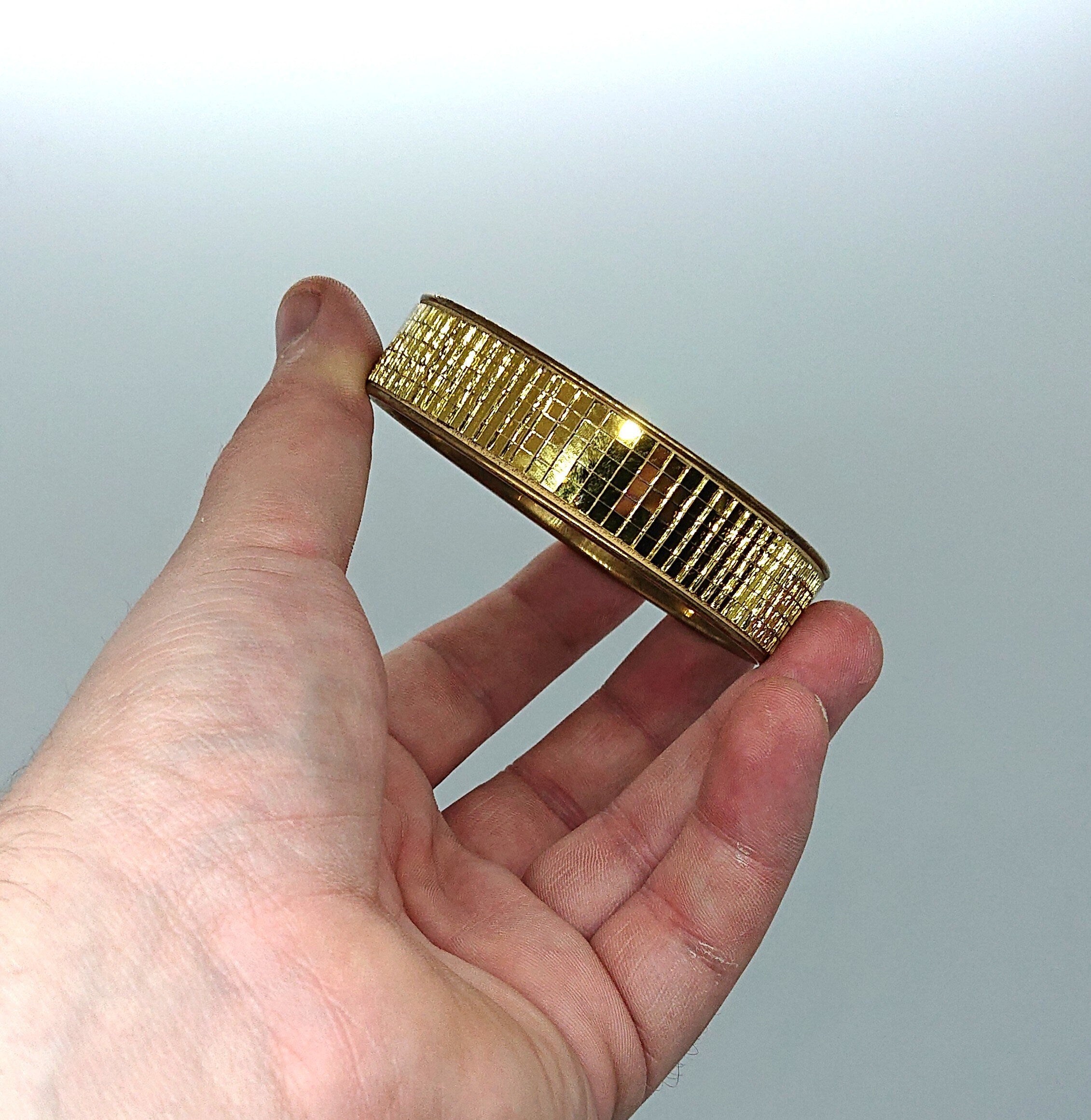 Vintage Gold Bangle Sparkly Clear Mosaic Glass Bangle 70's Retro Costume Jewellery Jewelry
