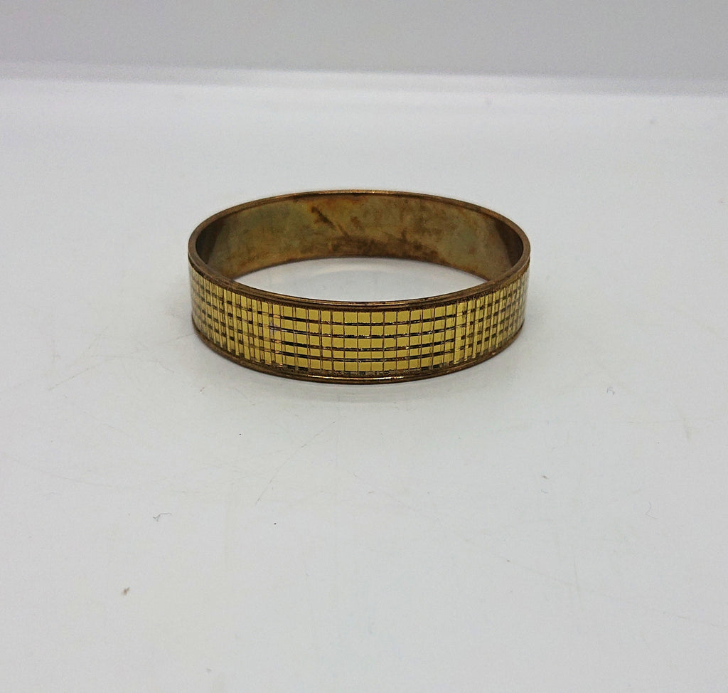 Vintage Gold Bangle Sparkly Clear Mosaic Glass Bangle 70's Retro Costume Jewellery Jewelry