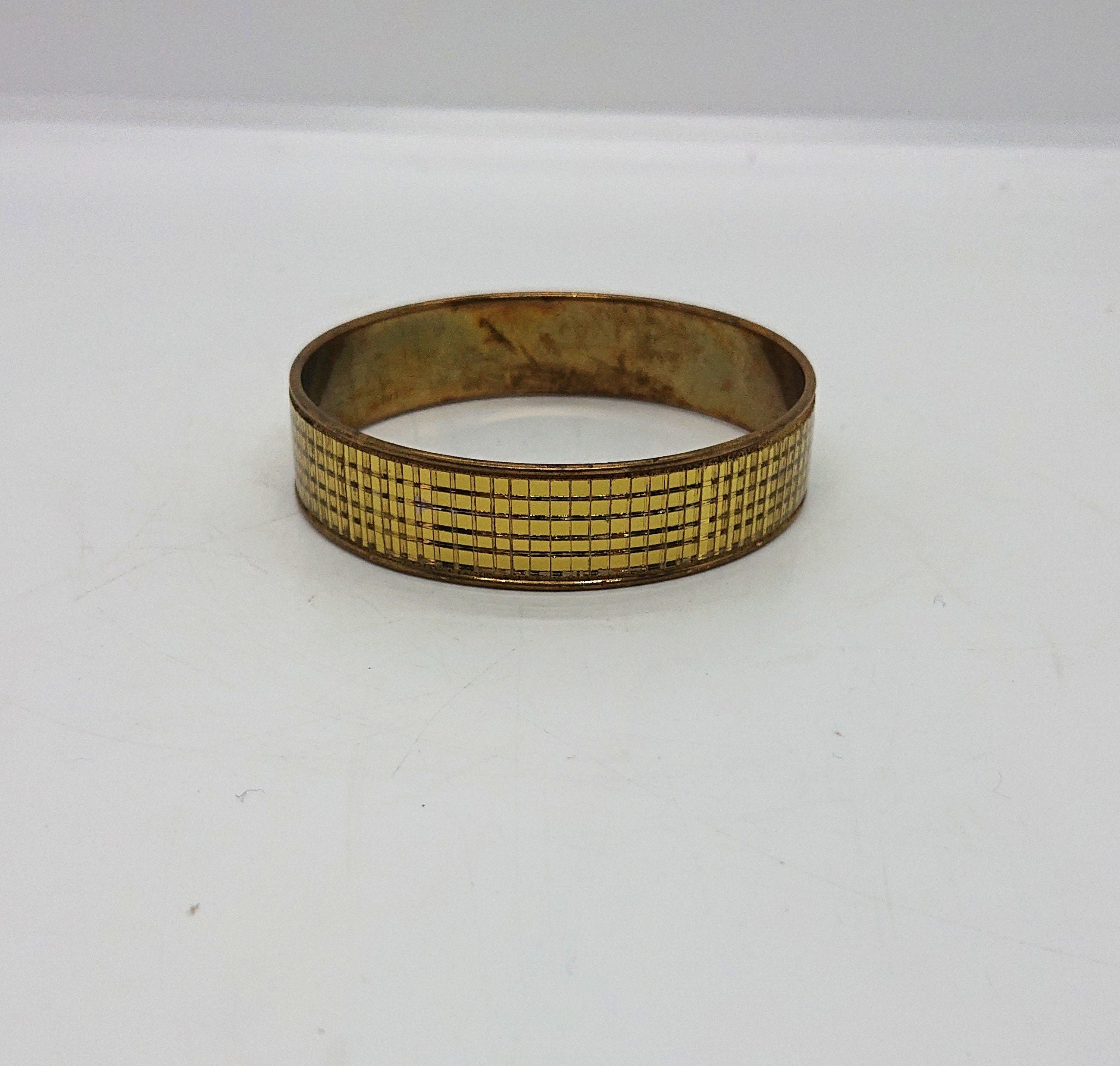 Vintage Gold Bangle Sparkly Clear Mosaic Glass Bangle 70's Retro Costume Jewellery Jewelry
