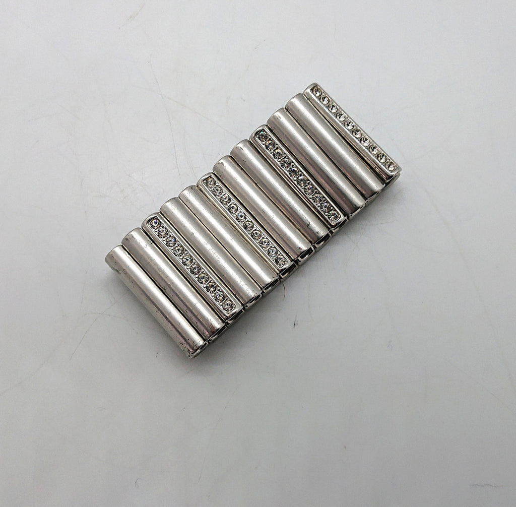 Vintage Silver Tone Rhinestone Bracelet, Chunky Glam Costume Jewelry