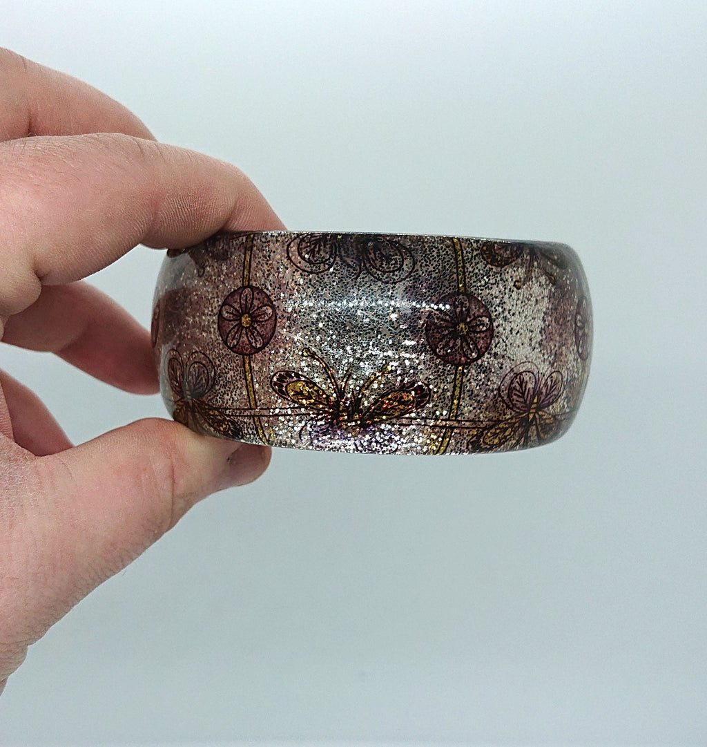 Vintage Chunky Lucite Bangle Butterfly Floral Glitter Bangle Costume Jewellery Jewelry