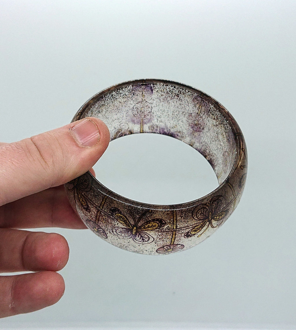Vintage Chunky Lucite Bangle Butterfly Floral Glitter Bangle Costume Jewellery Jewelry