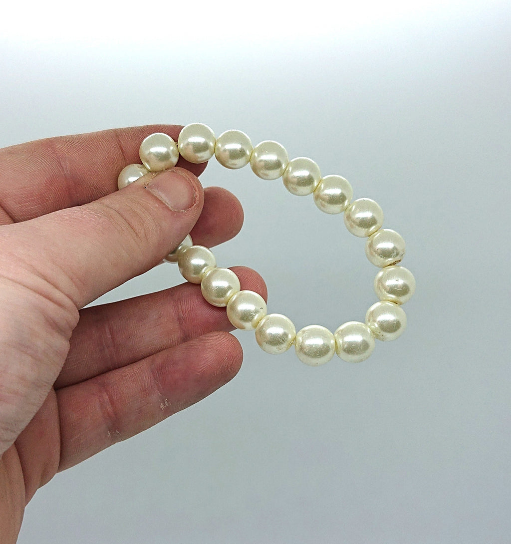 Vintage Faux Pearl Stretch Bracelet, Thick Champagne Pearls