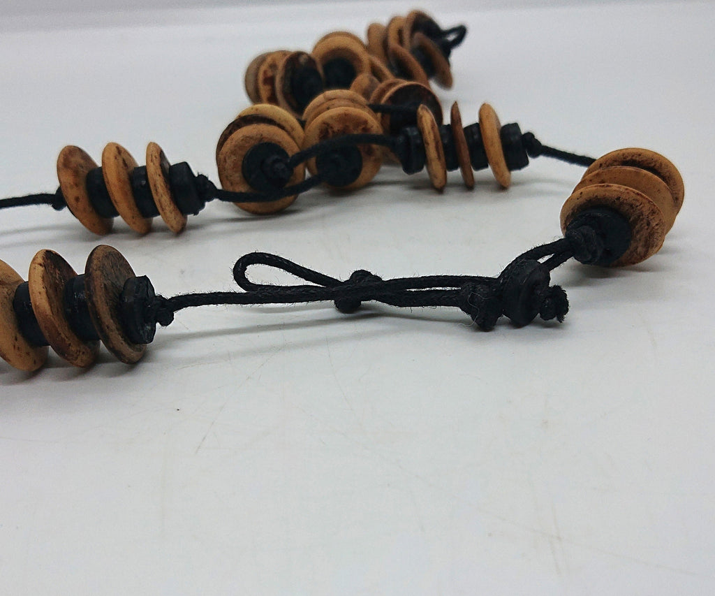 Vintage Wooden Necklace Boho Hippie Style Wooden Beaded Necklace Black and Brown Button Beads.