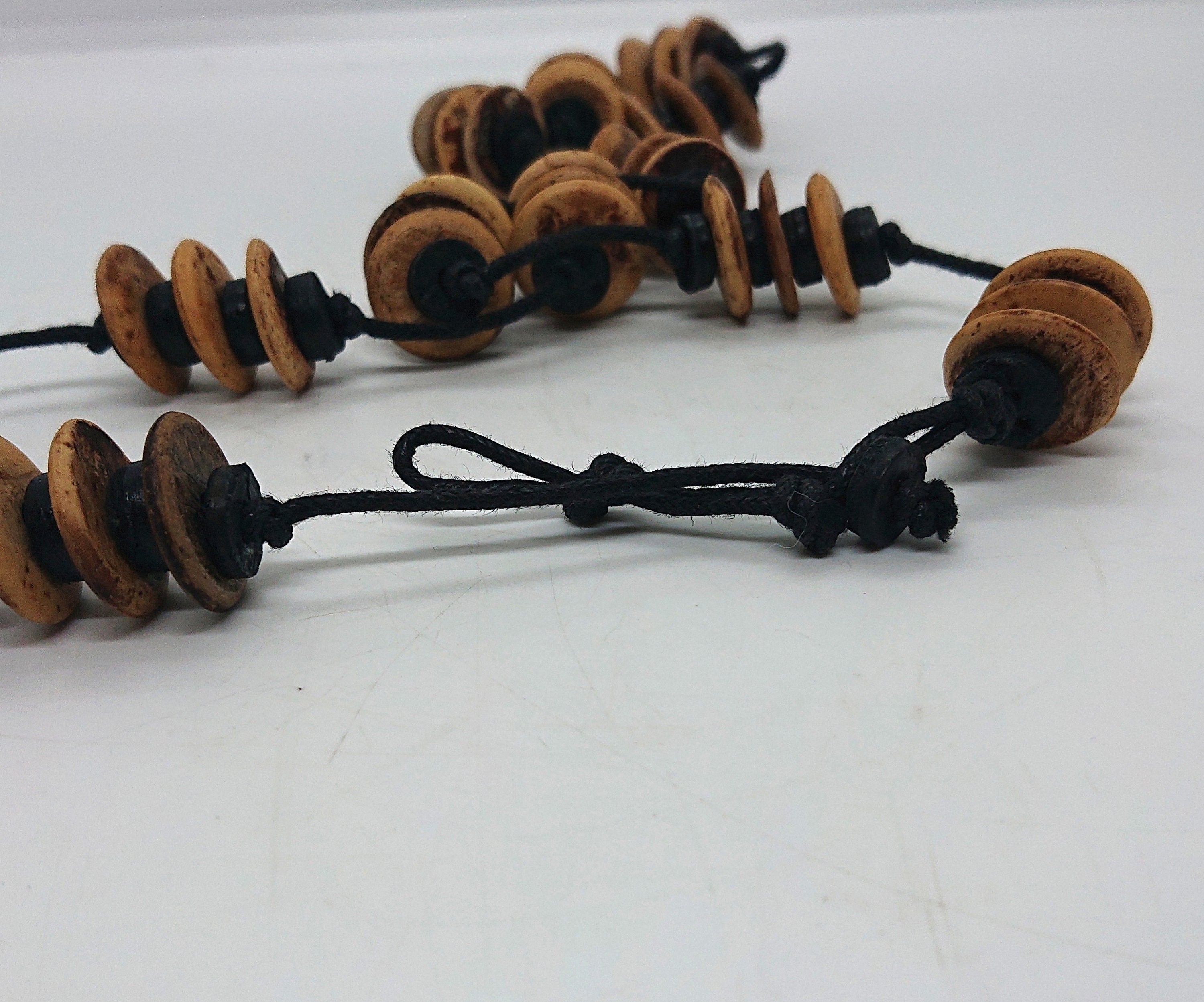 Vintage Wooden Necklace Boho Hippie Style Wooden Beaded Necklace Black and Brown Button Beads.
