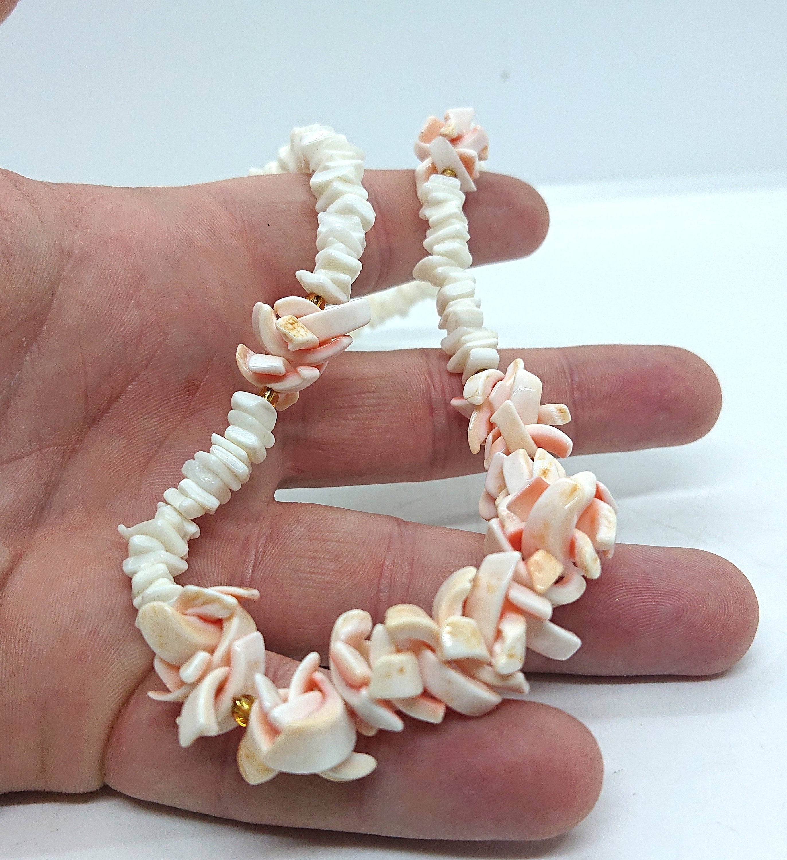 Vintage Puka Shell Necklace, Pastel Pink Coral, 1960s Beach Jewelry