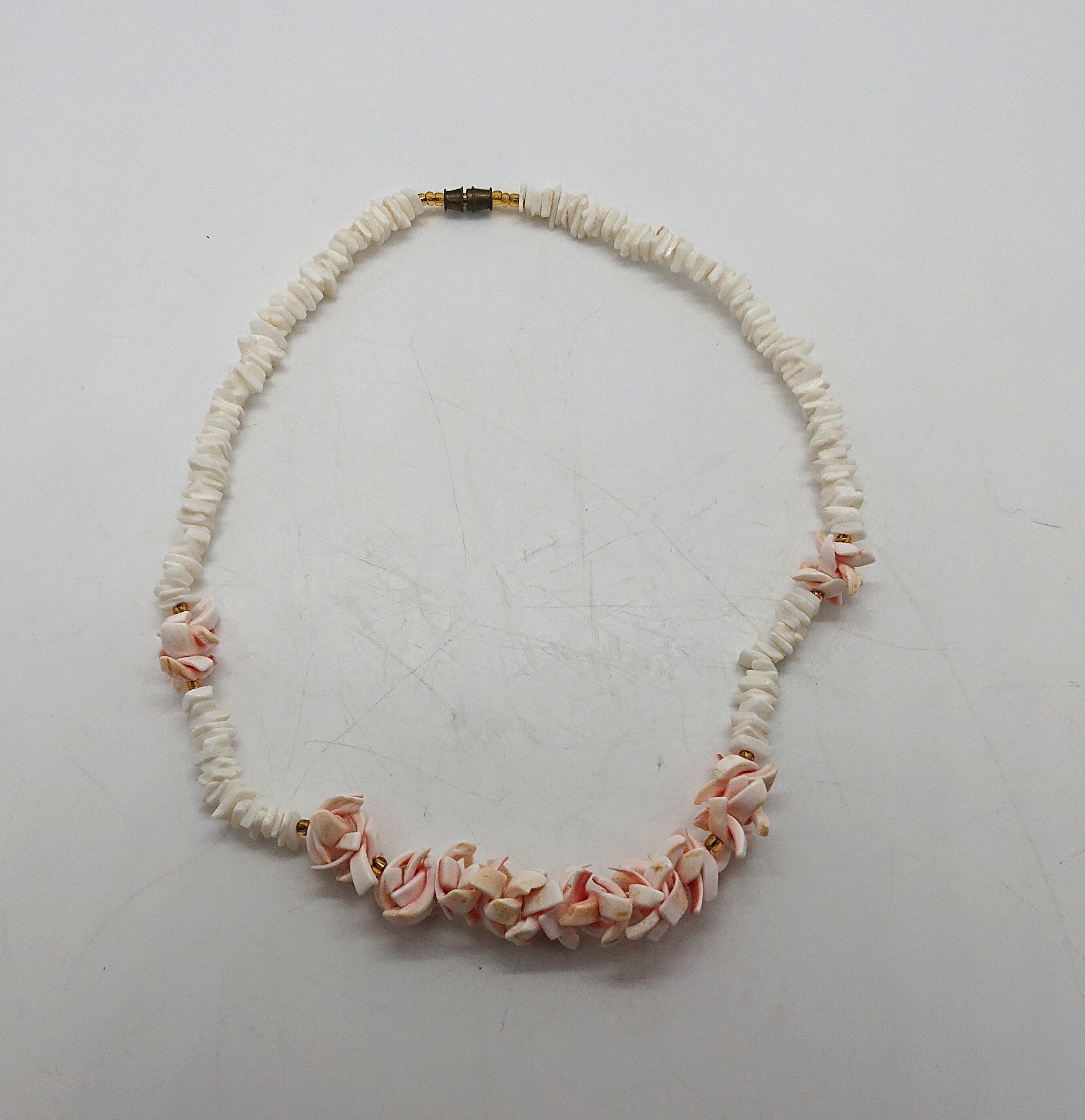 Vintage Puka Shell Necklace, Pastel Pink Coral, 1960s Beach Jewelry