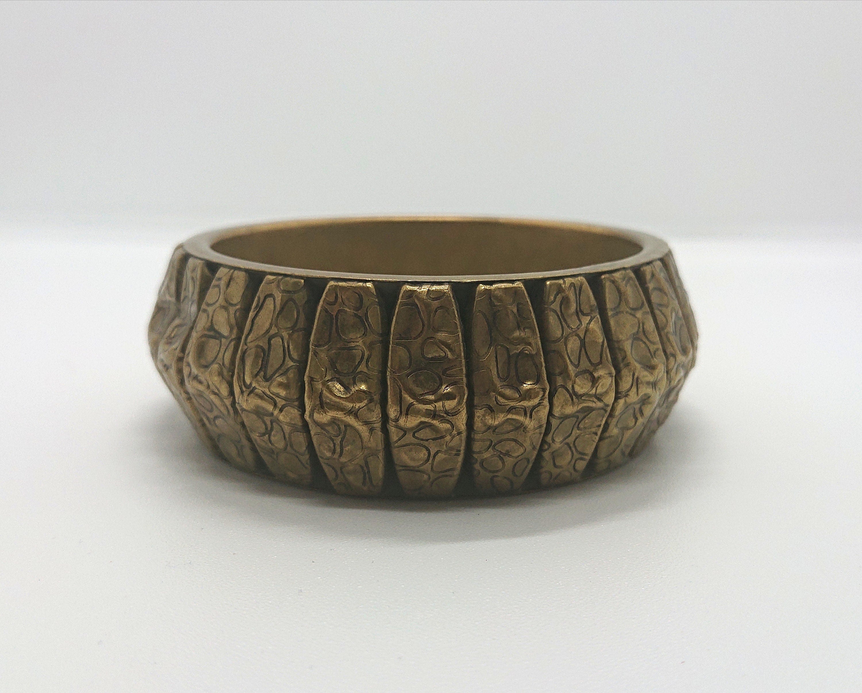 Vintage Gold Bangle Chunky Metal Gold Print Bangle oversized Bracelet Costume Jewellery Jewelry