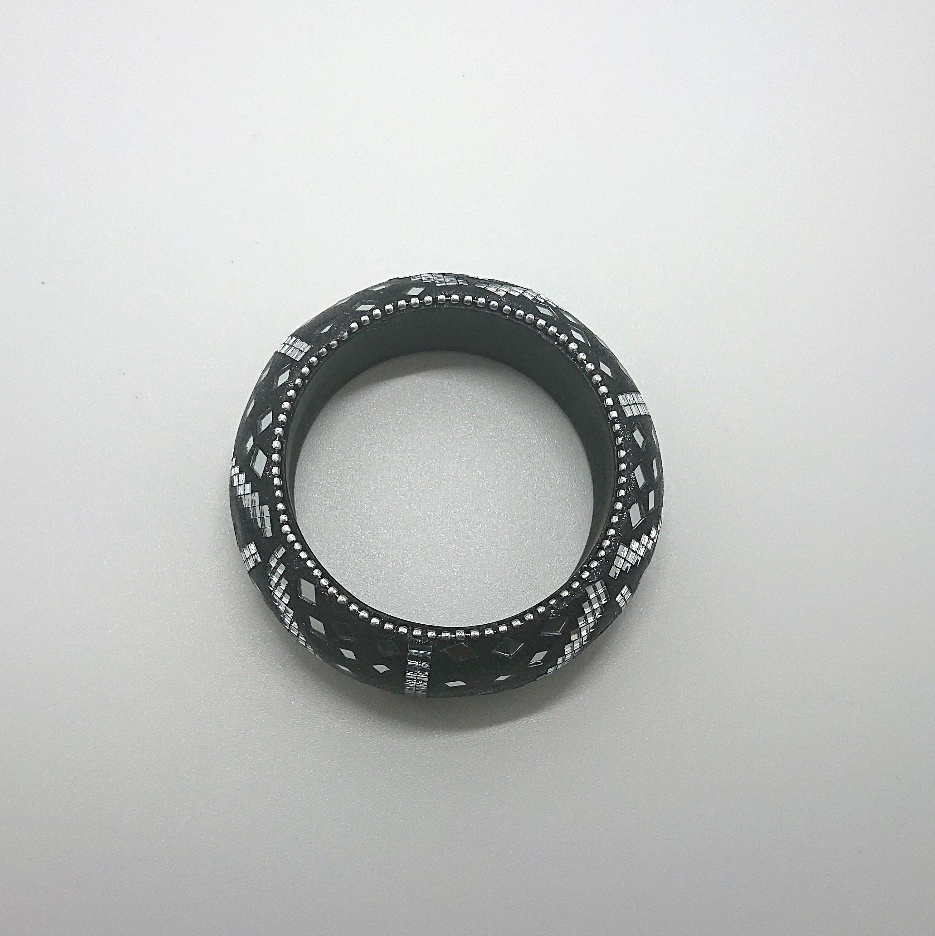 Vintage Chunky Glass Mosaique Art Black and Clear Oversized Costume Jewellery Jewelry Bracelet